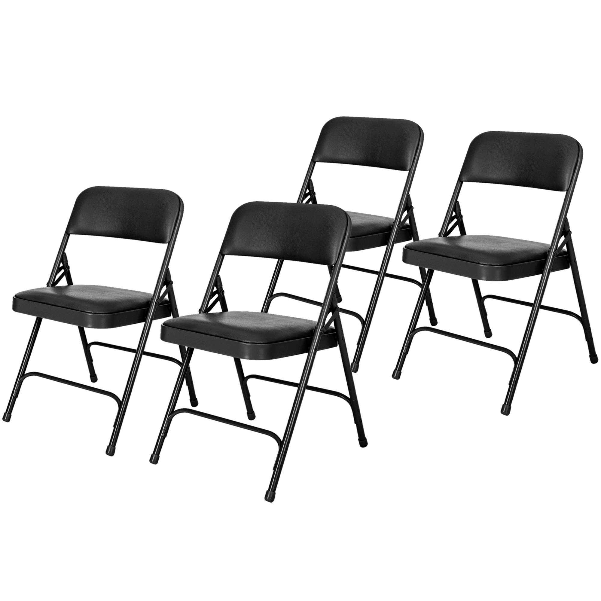 OEF Furnishings (4 Pack) Premium Vinyl Padded Folding Chairs - Heavy Duty Stackable Chairs for Home, Office, Wedding, Party & Events - Comfortable Black Seating Solution