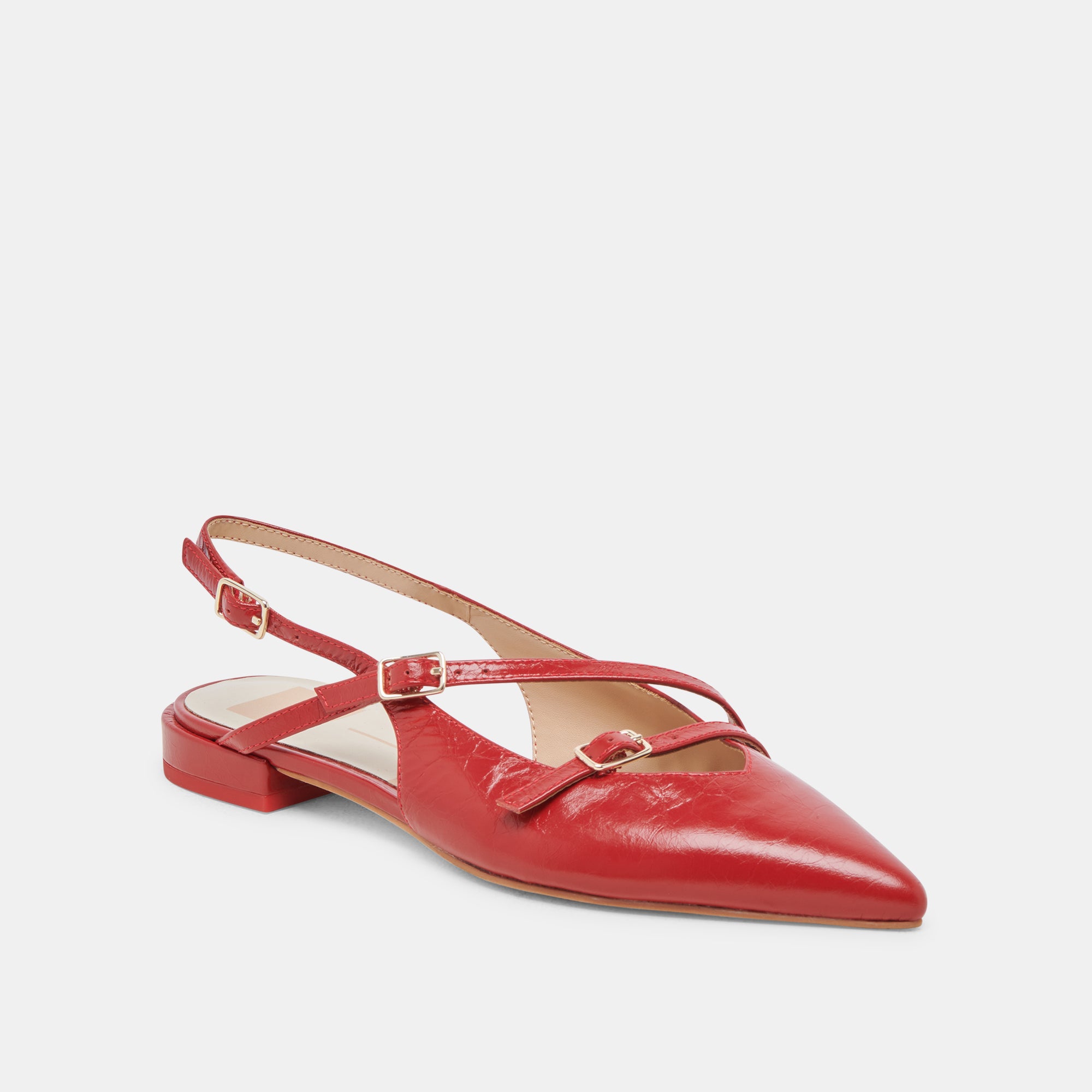 PAMLA Women's Wide Red Crinkle Patent Leather Flats - Comfortable Slip-On Shoes for Work, Office & Casual Wear