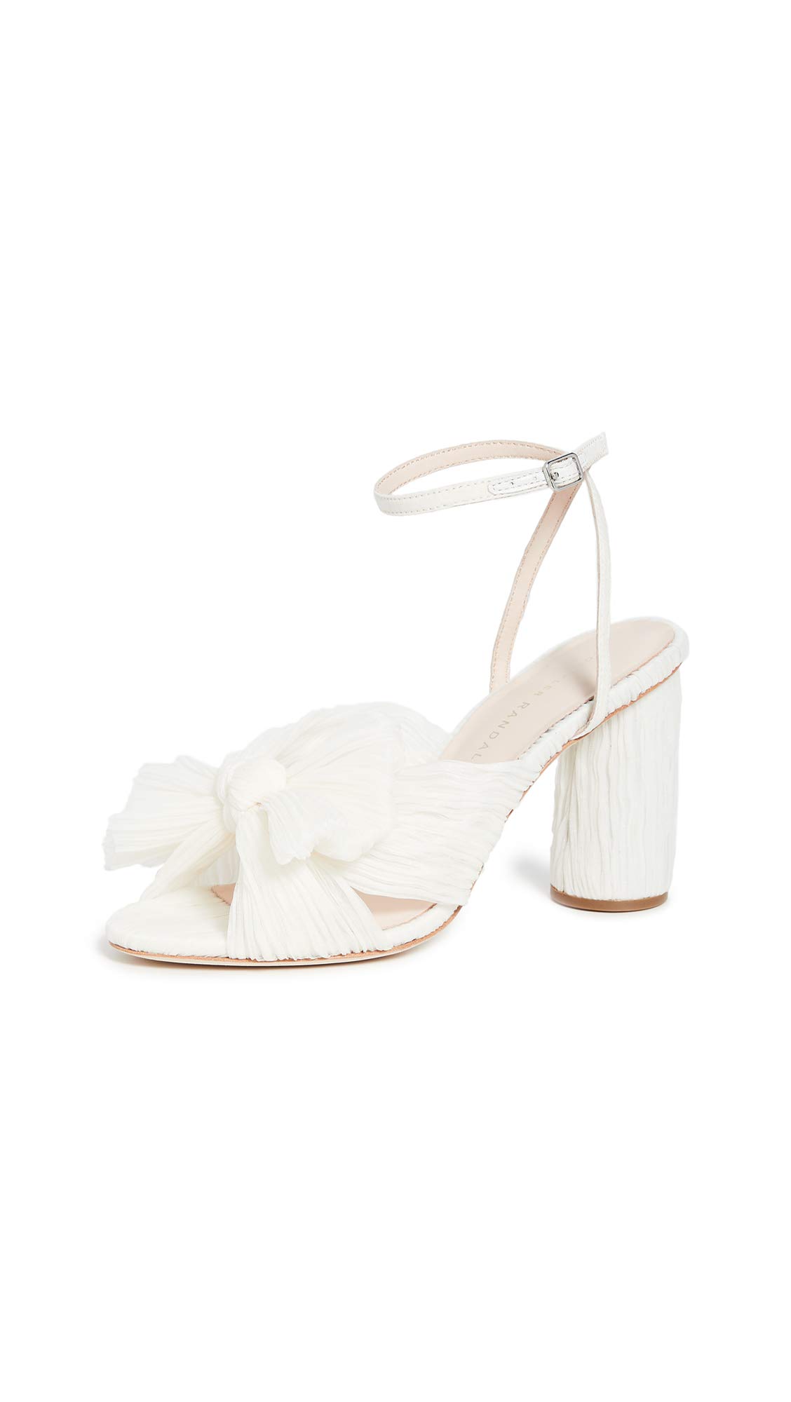 Loeffler Randall Women's Camellia Pleated Bow Heel Sandals with Ankle Strap - Pearl & Off White Color - Size 11 Medium US - Perfect for Weddings, Parties & Special Occasions