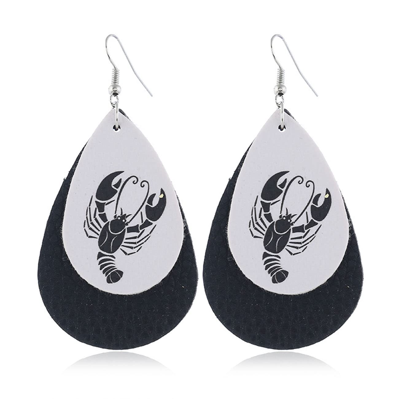 Women's & Men's Zodiac Stud Earrings Set - Round Simple Cancer Sign Water Drop Leather Earrings for Daily Wear & Gift Giving