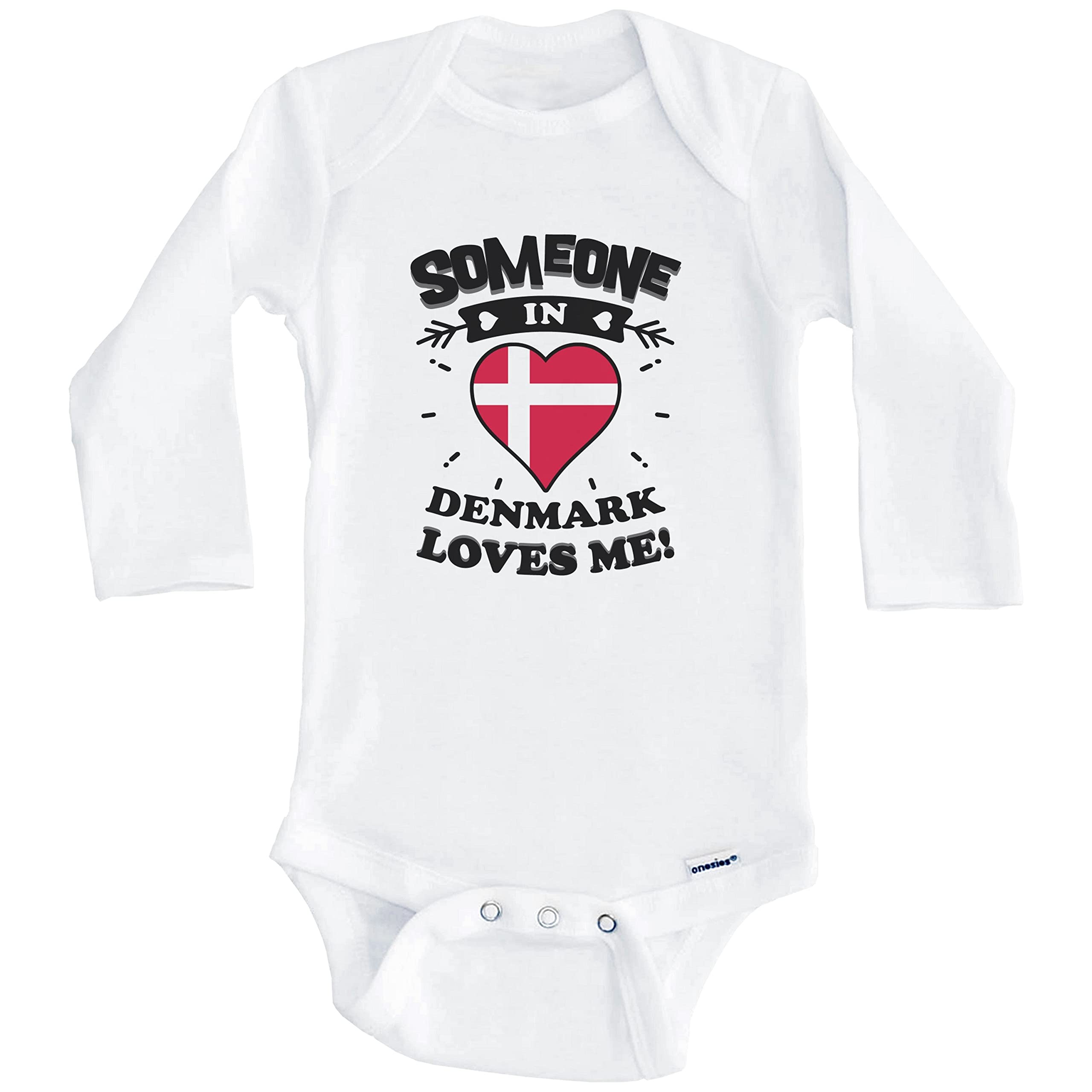 Someone in Denmark Loves Me Danish Heart One Piece Baby Bodysuit - Long Sleeve Infant Romper for Boys & Girls - Perfect for Family Photos, Holidays & Everyday Wear