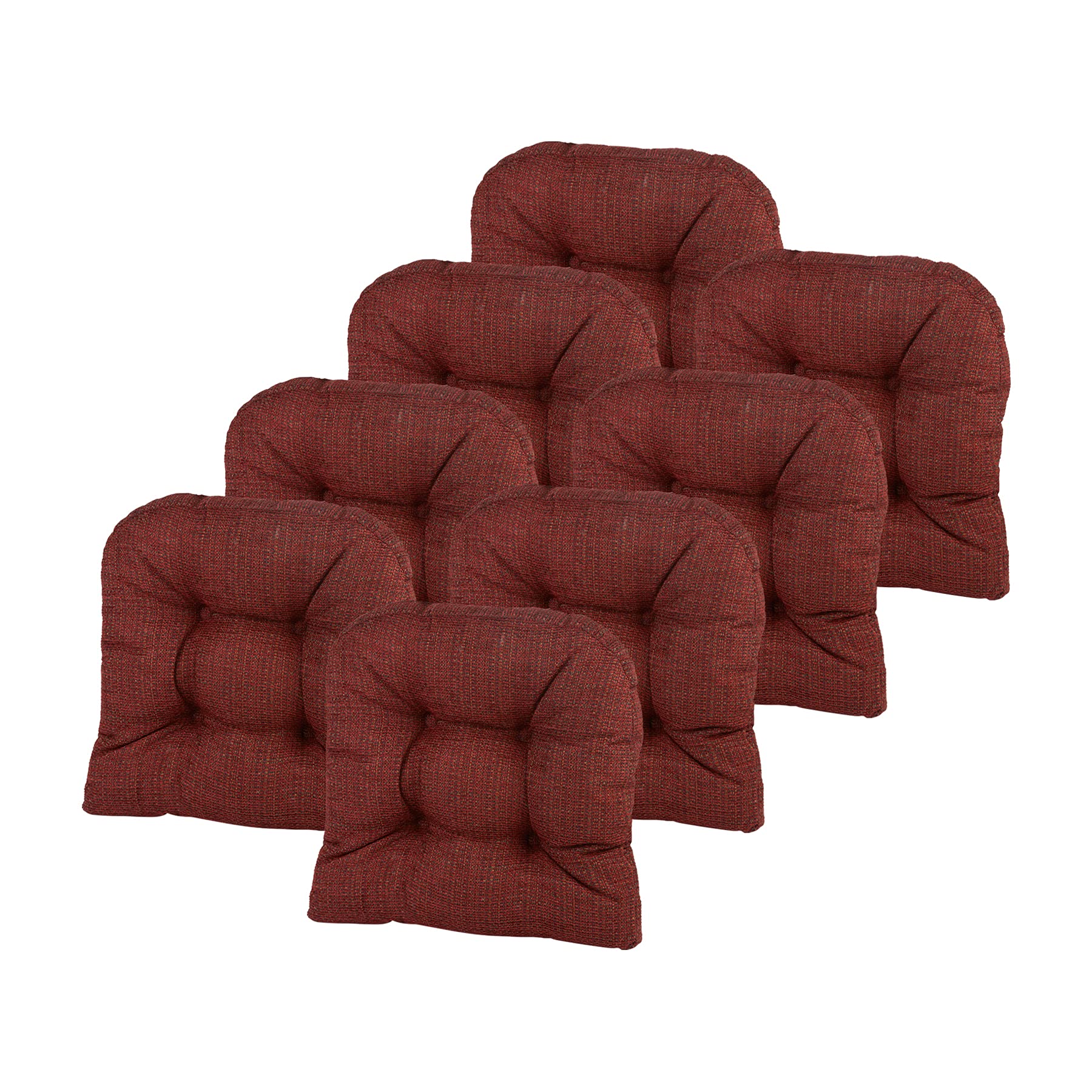 Non-Slip U-Shaped Dining Chair Cushions - Klear Vu Gripper Overstuffed Universal Seat Pads (15x15 Inches, 8-Pack, Waffle Deep Red) - Skid-Proof Kitchen & Office Chair Covers for Comfort & Home Decor