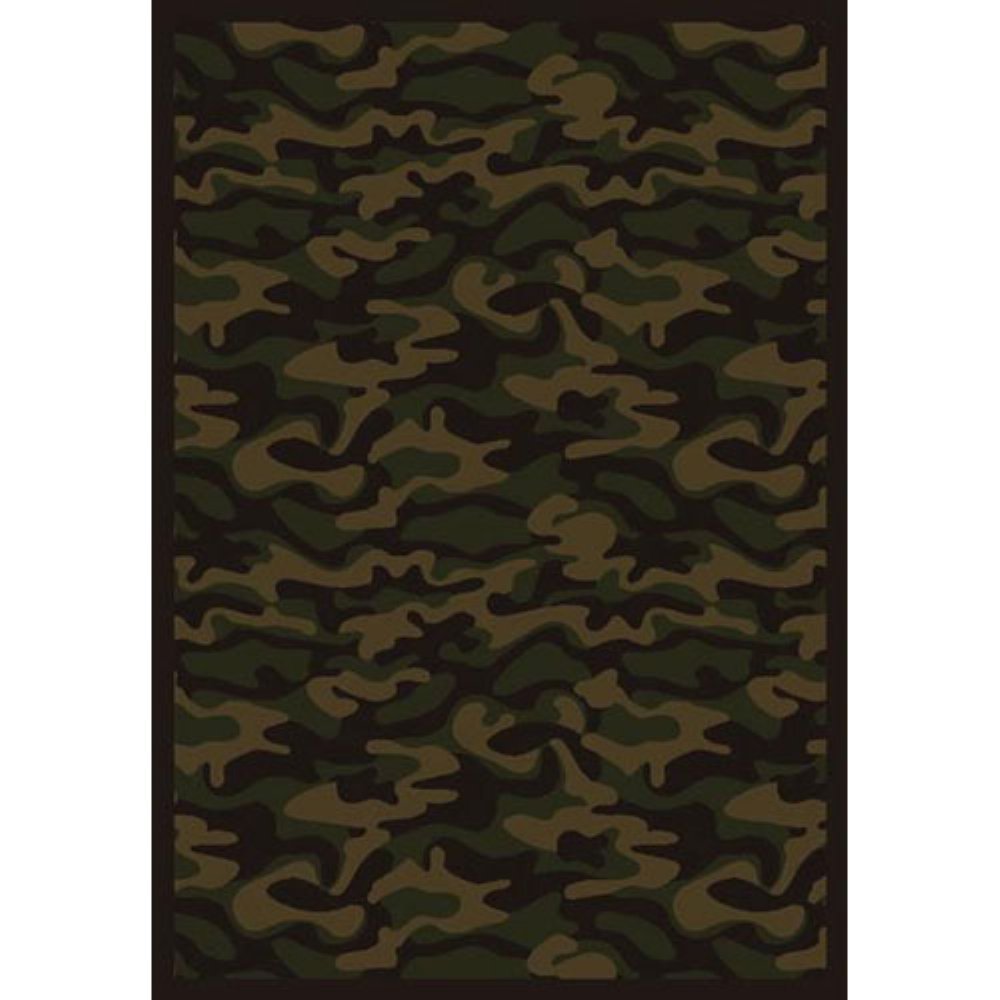 Joy Carpets Kaleidoscope Funky Camo Whimsical Area Rugs - Dark Army Green Kids Room & Playroom Rug - Soft Non-Slip Floor Mat for Bedroom, Nursery, Dorm Decor