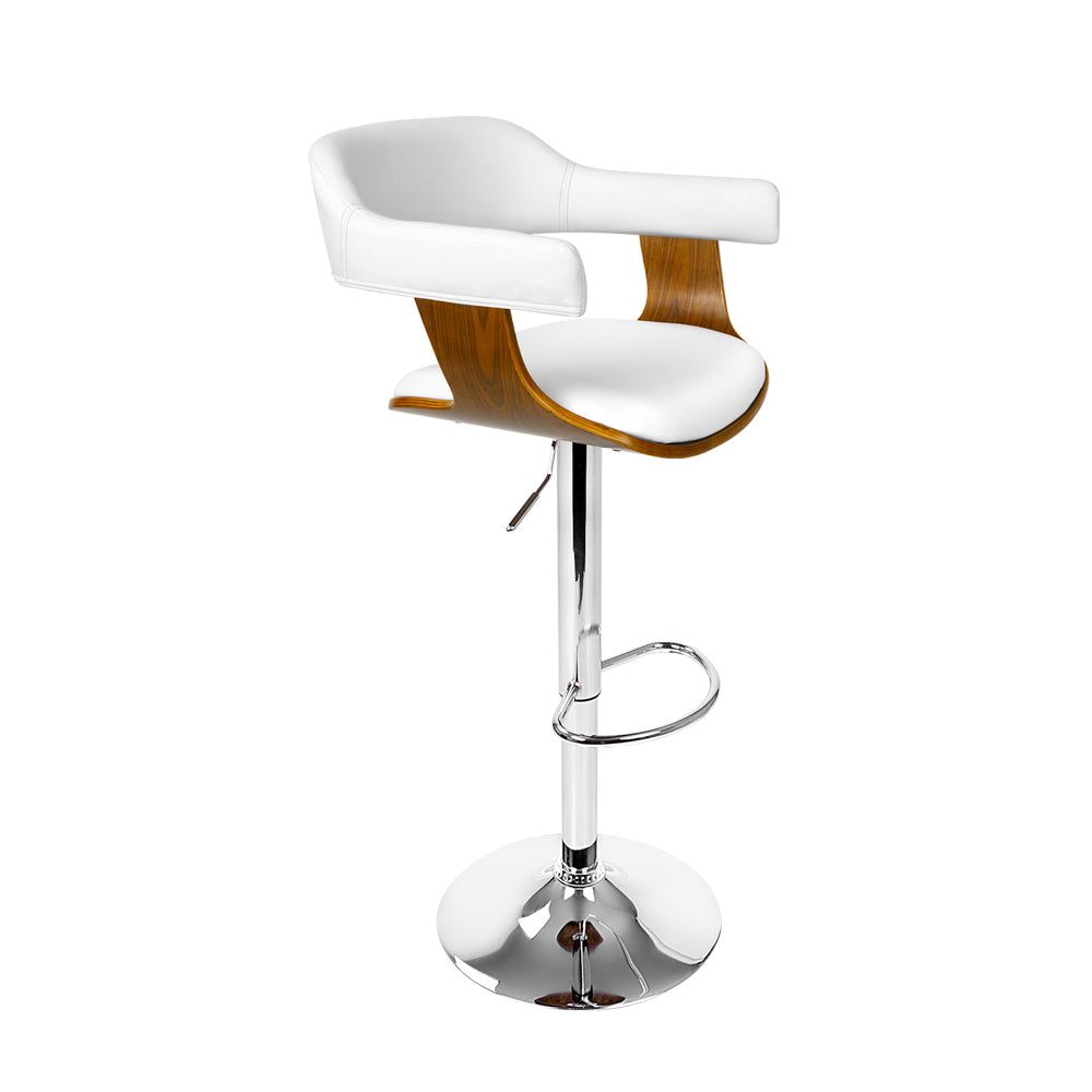 Adjustable White Leather Bar Stools with Armrests and Gas Lift - Perfect for Kitchen Islands, Home Bars, and Dining Areas