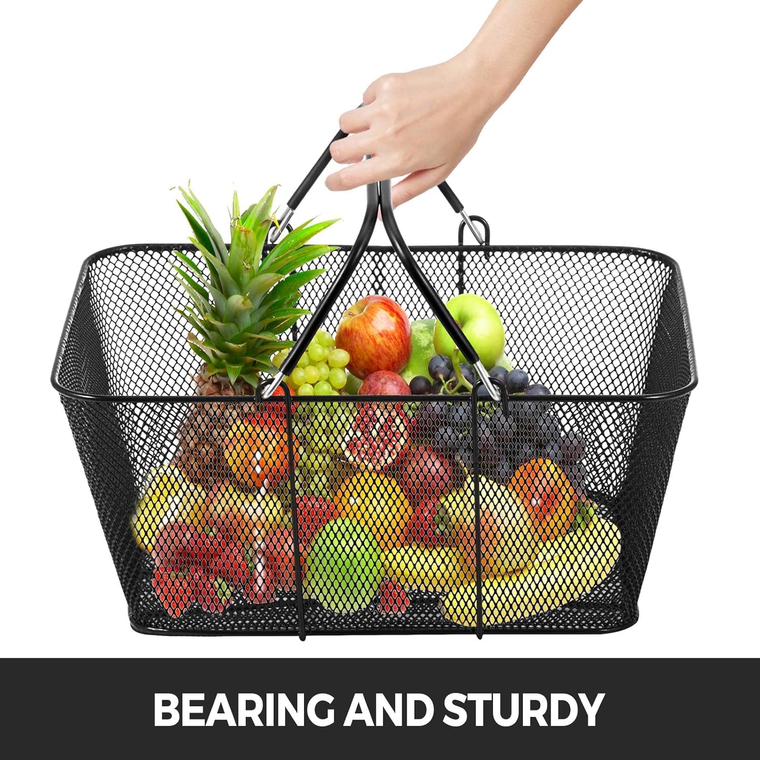 VEVOR 12-Pack Black Metal Shopping Baskets with Handles - 22L Large Capacity Portable Retail Baskets for Supermarkets, Stores & Home Organization | Durable Commercial & Household Use