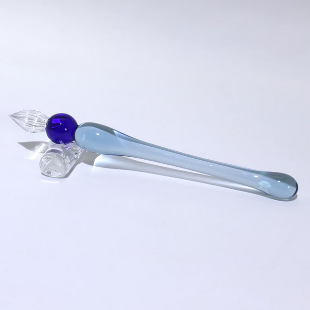 Japanese Glass Dip Pen - Short Blue Calligraphy Pen for Handwriting & Art - Perfect Gift for Writers, Artists & Stationery Lovers - Ideal for Journaling, Lettering & Creative Projects