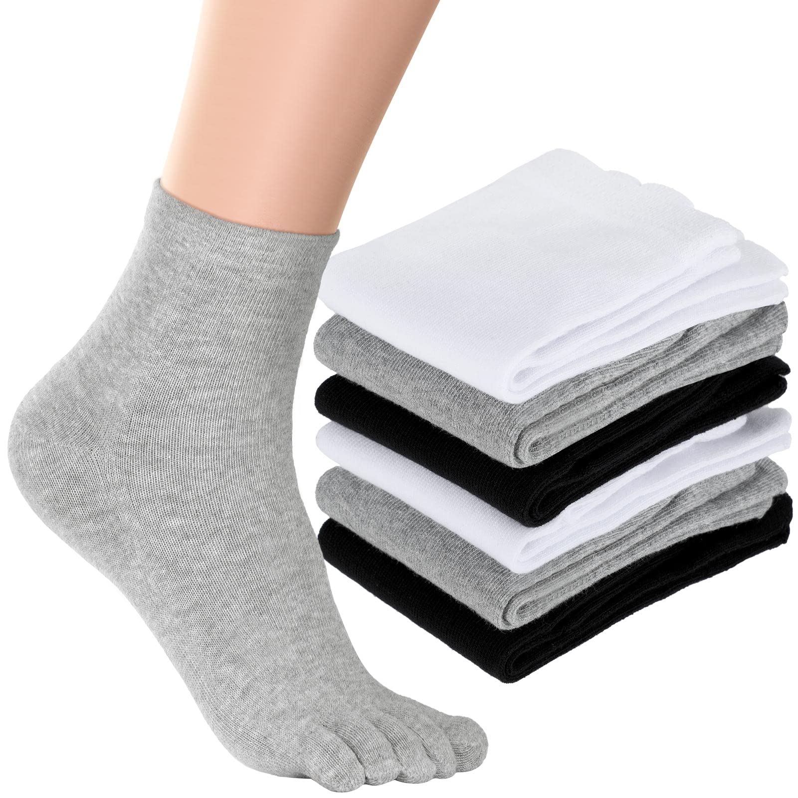 Bencailor 6 Pairs Women's Cotton Breathable Toe Socks - Compression Crew Five Toe Socks for Women & Men - Perfect for Running, Yoga, and Athletic Activities
