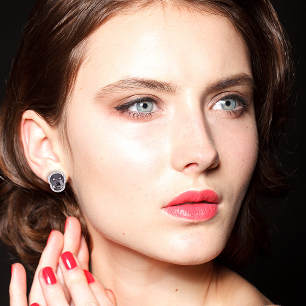 18K White Gold Pave Diamond Skull Stud Earrings for Women - Gothic Jewelry for Halloween, Punk Fashion & Edgy Style