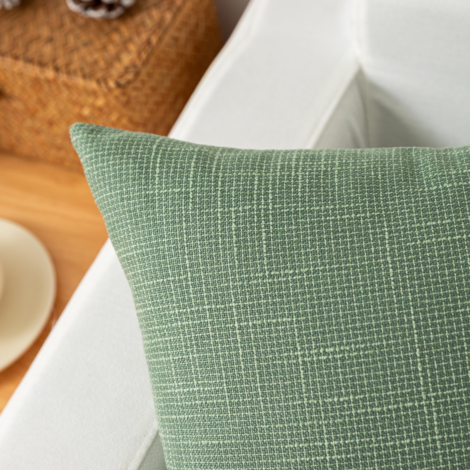 Kevin Textile Set of 2 Sage Green Linen Pillow Covers 18x18 Inch - Farmhouse Boho Decorative Throw Pillow Covers for Sofa, Couch, Bed & Home Décor - Perfect for Living Room, Bedroom and Seasonal Home Styling