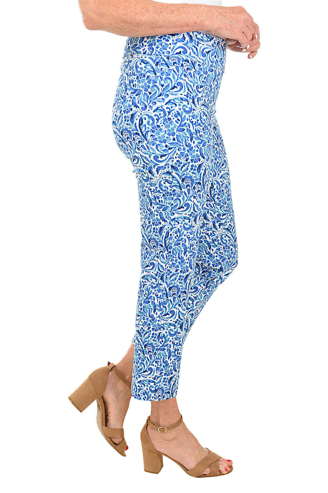 Floral Print High Waist Ankle Pants for Women - Comfortable Pull On Yoga Pants for Work, Travel & Casual Wear