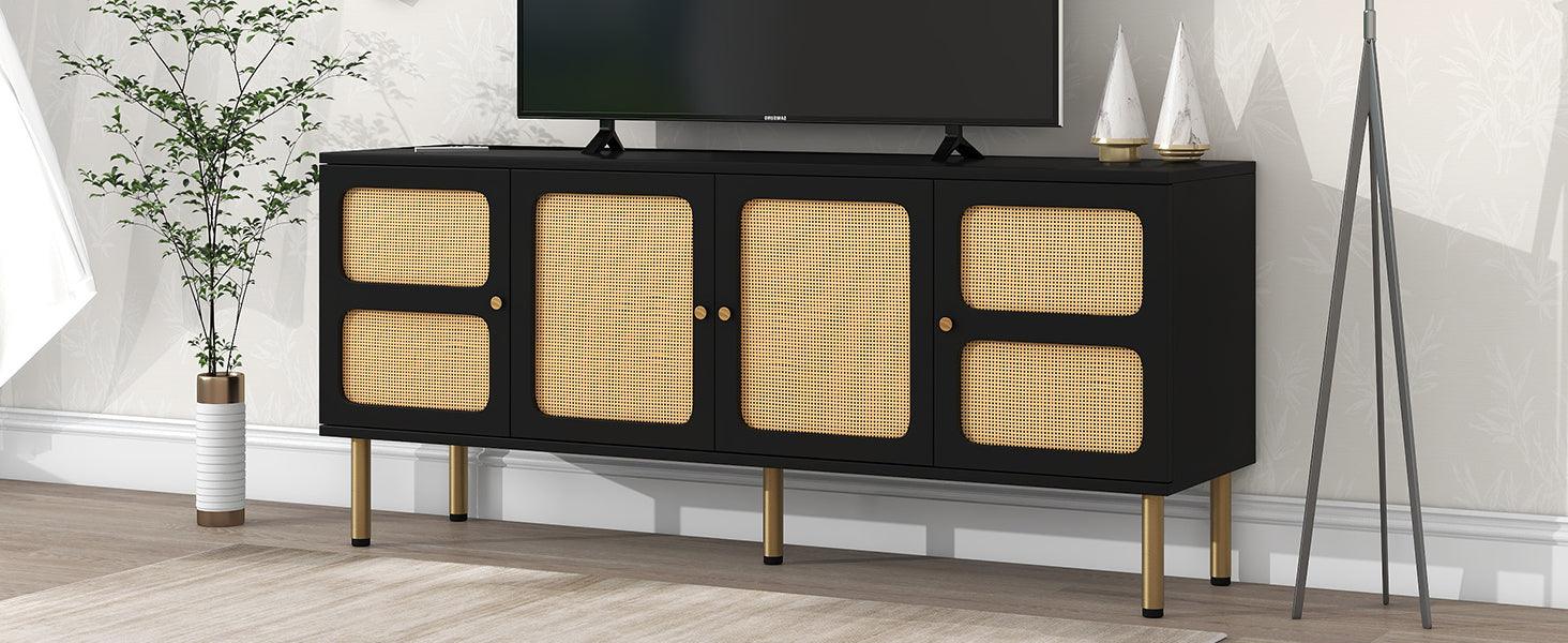 Boho Style TV Stand with Rattan Door - 70