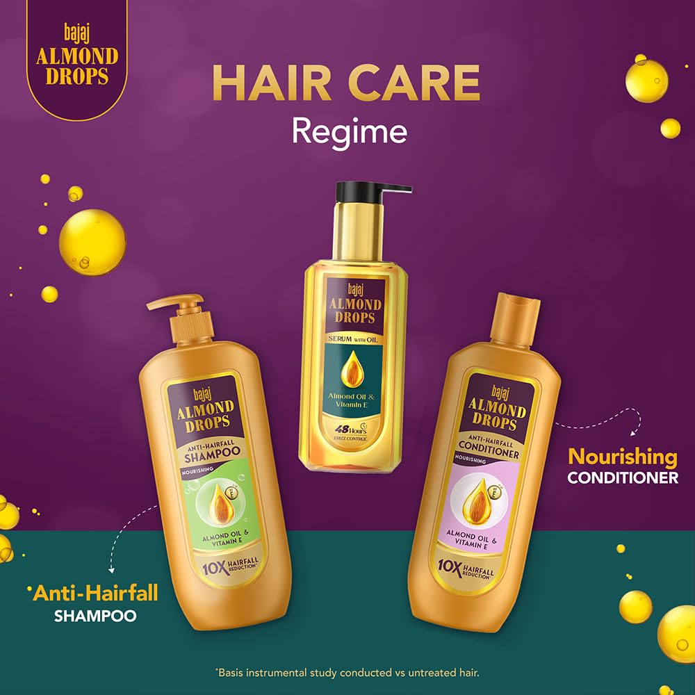 Bajaj Almond Drops Hair Serum 100ml with Almond Oil & Vitamin E - Nourishing Treatment for Dry, Frizzy Hair - Perfect for Daily Hair Care & Styling