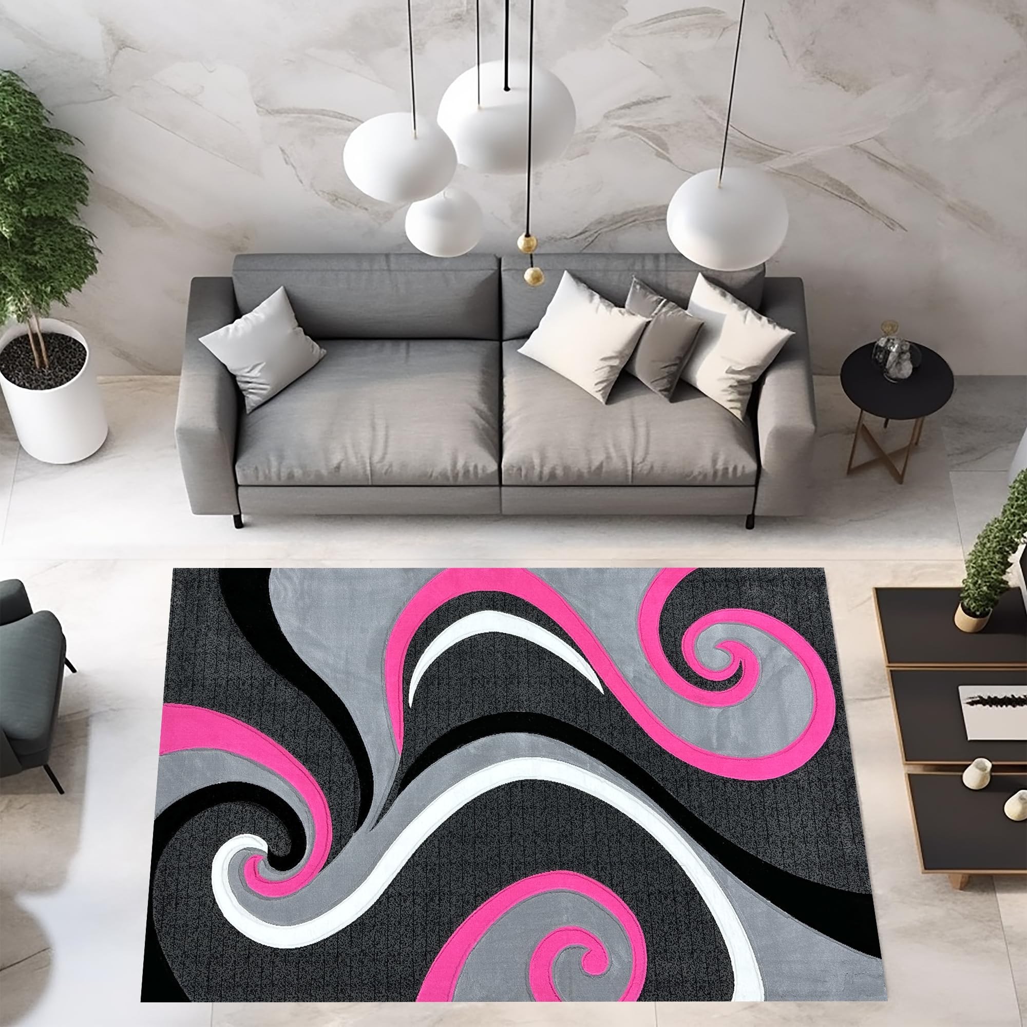 Abstract Modern 8x10 Area Rug - Premium Thick Colorful Contemporary Carpet for Living Room, Bedroom & Office - 327 Pink