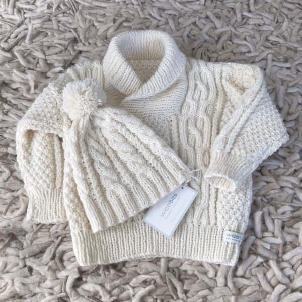 Warm Aran Jumper & Cable Knit Hat Set - Soft Wool Sweater & Beanie for Men & Women - Perfect for Winter, Fall & Outdoor Activities