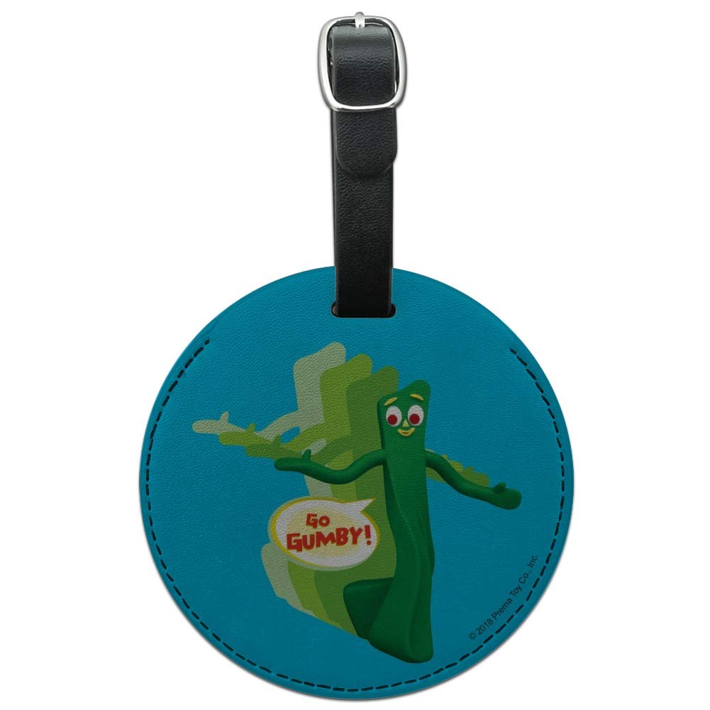 Go Gumby Round Leather Luggage Tag - Durable Suitcase ID Card Holder for Travel Bags & Carry-Ons - Perfect for Airports, Business Trips & Vacation Identification