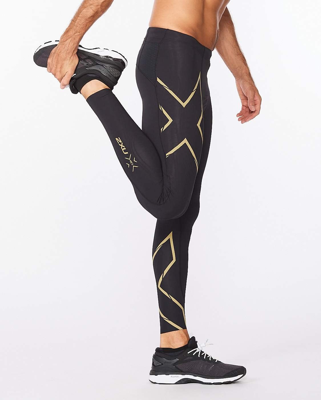 2XU Men’s Compression Tights for Running & Fitness - Black/Gold Reflective - Ideal for Sports & Training