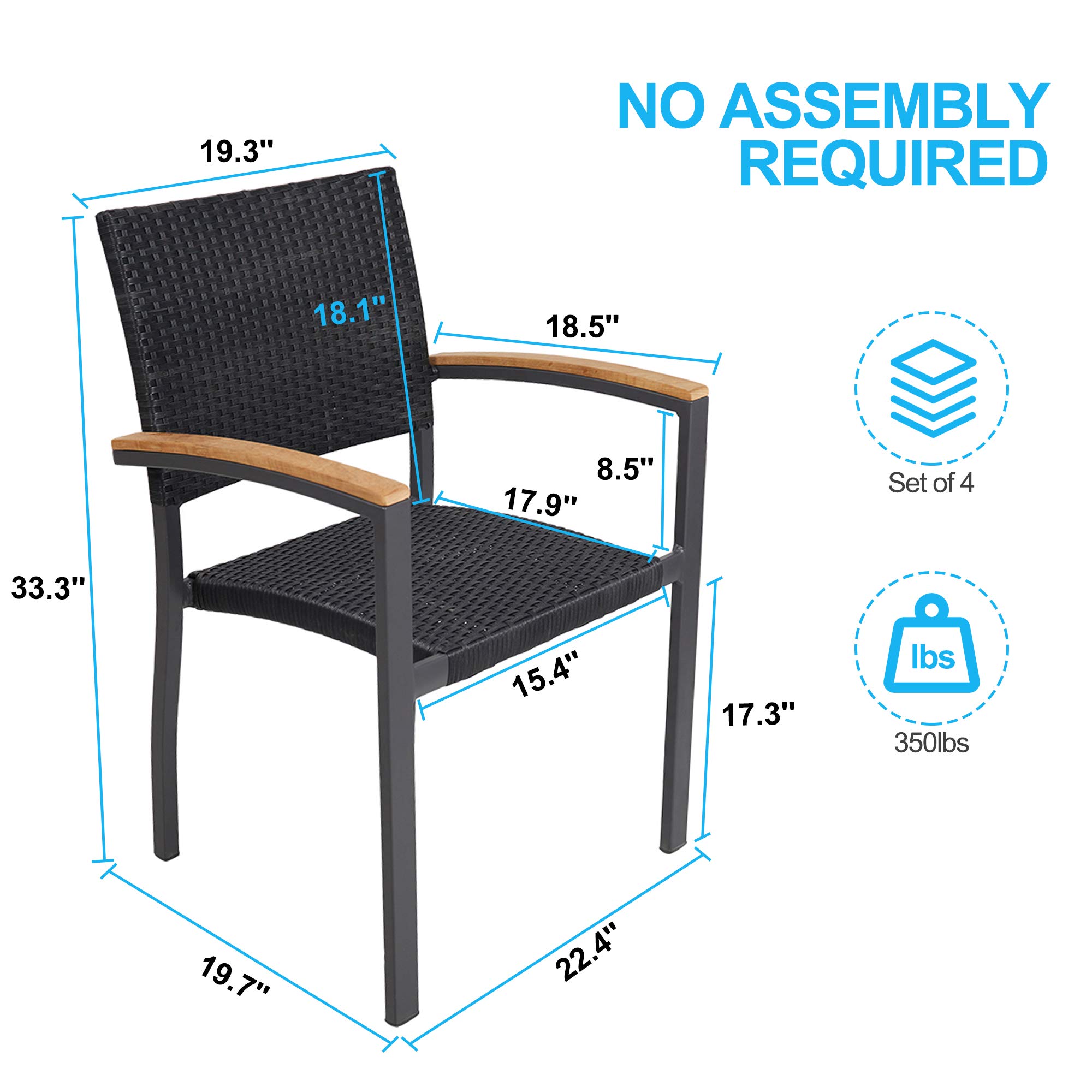 TRY & DO 4-Piece Patio Dining Chair Set - Outdoor Stackable Wicker Chairs with Wooden Armrests, PE Rattan & Aluminum Frame - Perfect for Garden, Balcony, Lawn, Indoor Dining & Entertaining