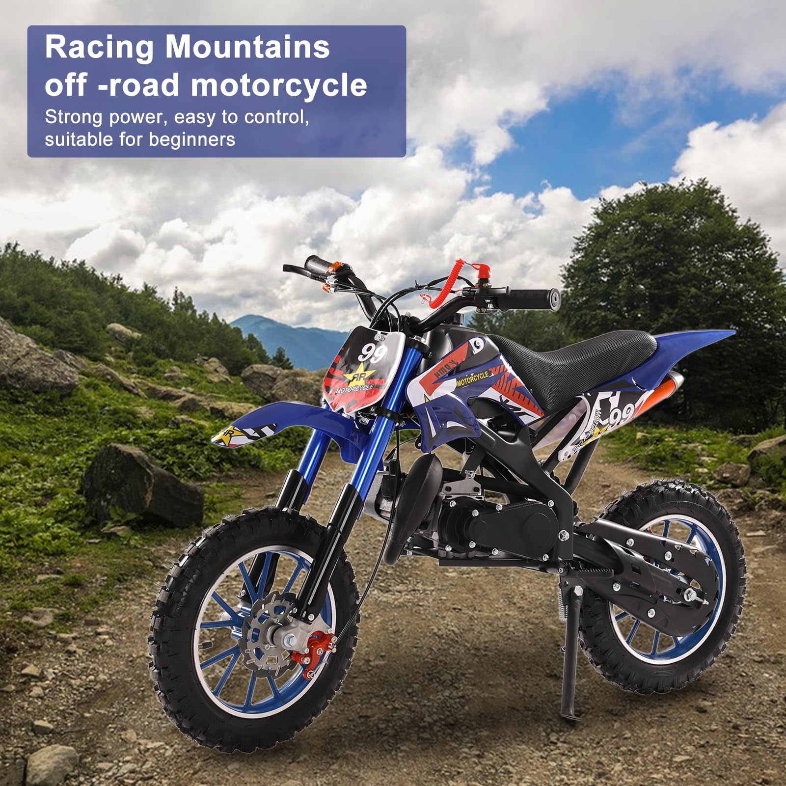 50CC 2-Stroke Gas Powered Kids Dirt Bike - Off-Road Mini Motorcycle with Front & Rear Disc Brakes for Boys & Girls - Max Speed 25 MPH, 330 LBS Capacity - Perfect for Backyard Riding, Trail Adventures & Motocross Training