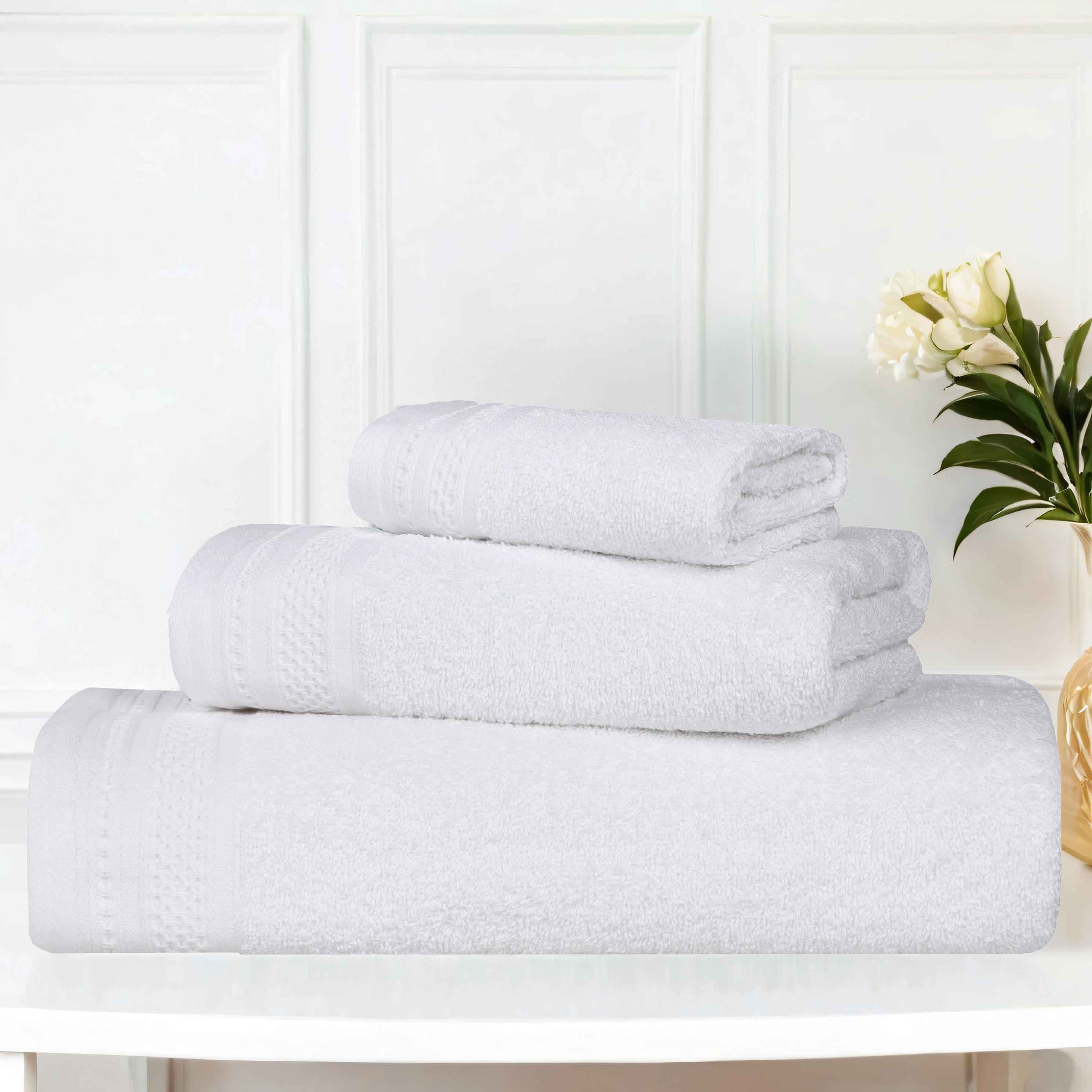 Premium Honeycomb Textured Waffle Border 3-Piece Cotton Towel Set - Soft & Absorbent Bath, Spa, and Guest Towels for Luxury Home & Hotel Use