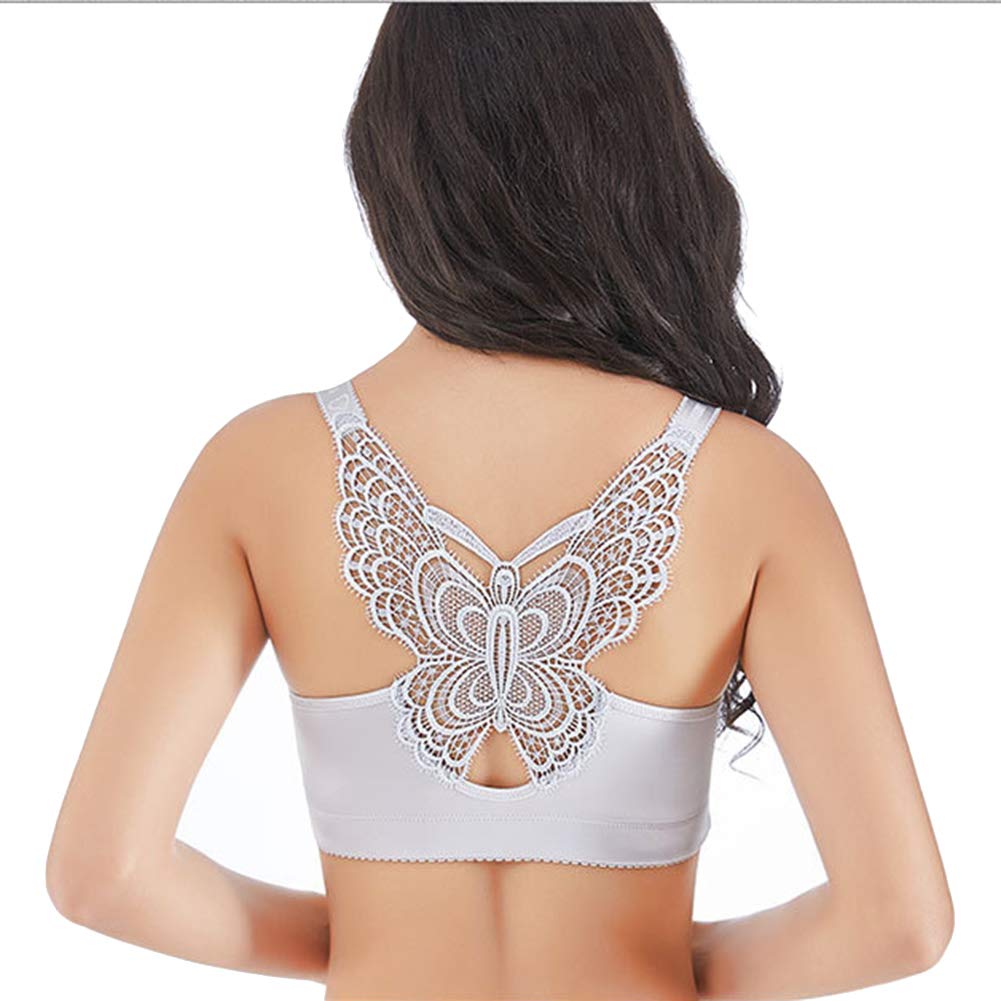 Women's Plus Size Wireless Push-Up Bra - Front Button Back Butterfly Design No Underwire Comfort for Everyday Wear | Perfect for Work, Yoga & Lounge