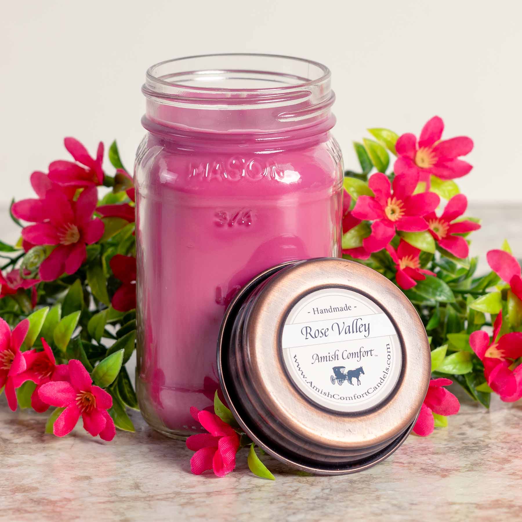 Amish Rose Valley 16 oz Natural Soy Farmhouse Candle - Handmade Scented Candle for Home Decor, Relaxation & Romantic Ambiance
