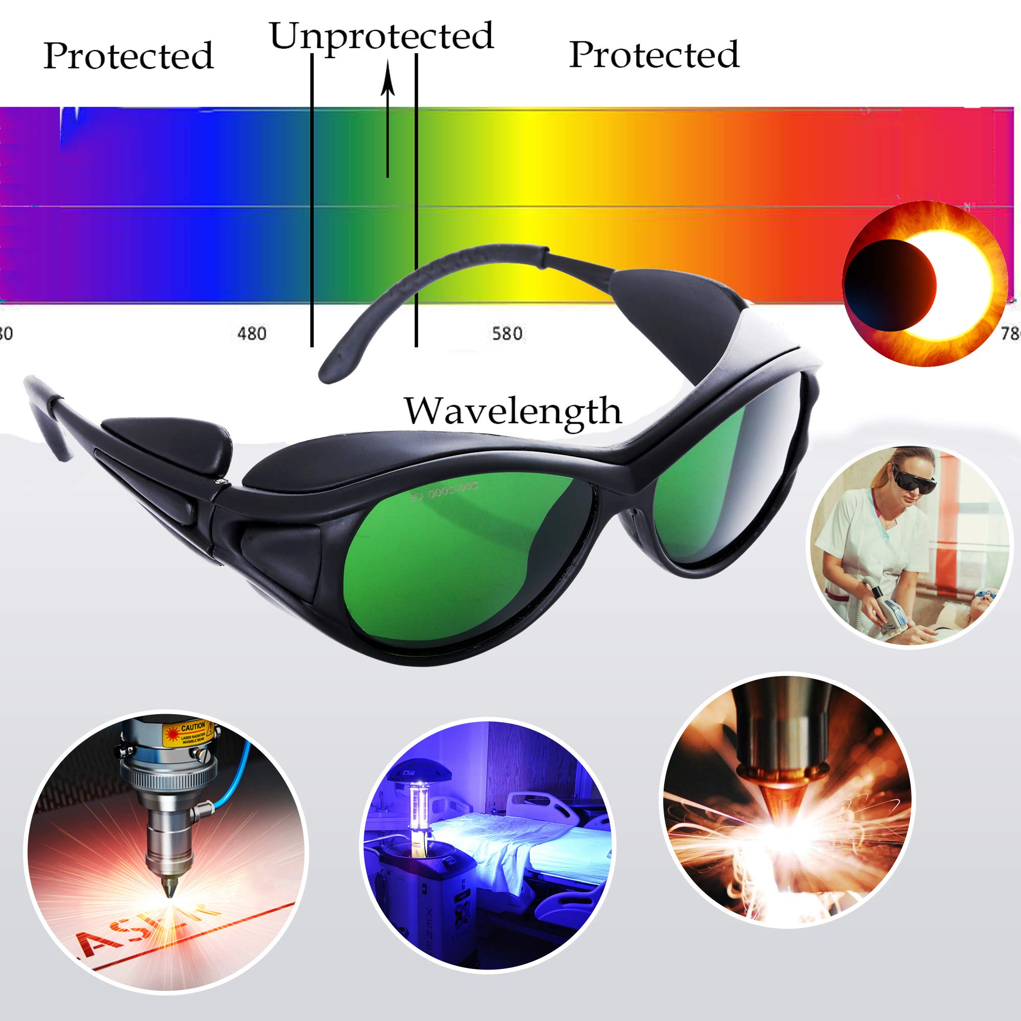 JILERWEAR Professional Laser Safety Glasses - 405nm, 445nm, 450nm, 532nm, 850nm & 190nm-490nm Wavelength Protection - Violet/Blue/Red Laser Safety Goggles for Labs, DIY Projects & Industrial Use