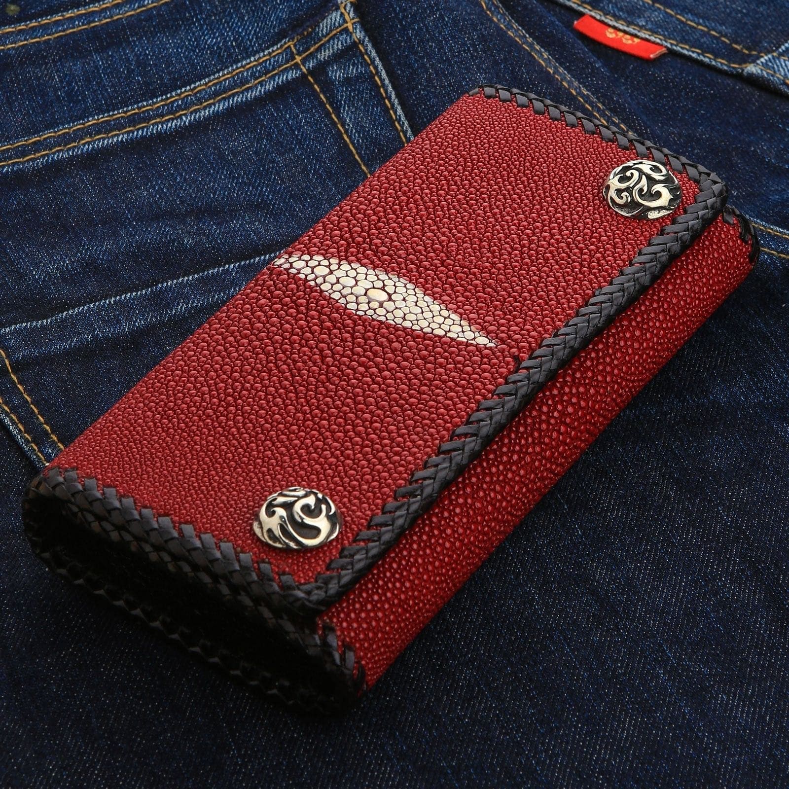 Genuine Stingray Skin Leather Trifold Biker Wallet for Men - Durable RFID Blocking Motorcycle Wallet - Perfect for Bikers, Travel & Everyday Use