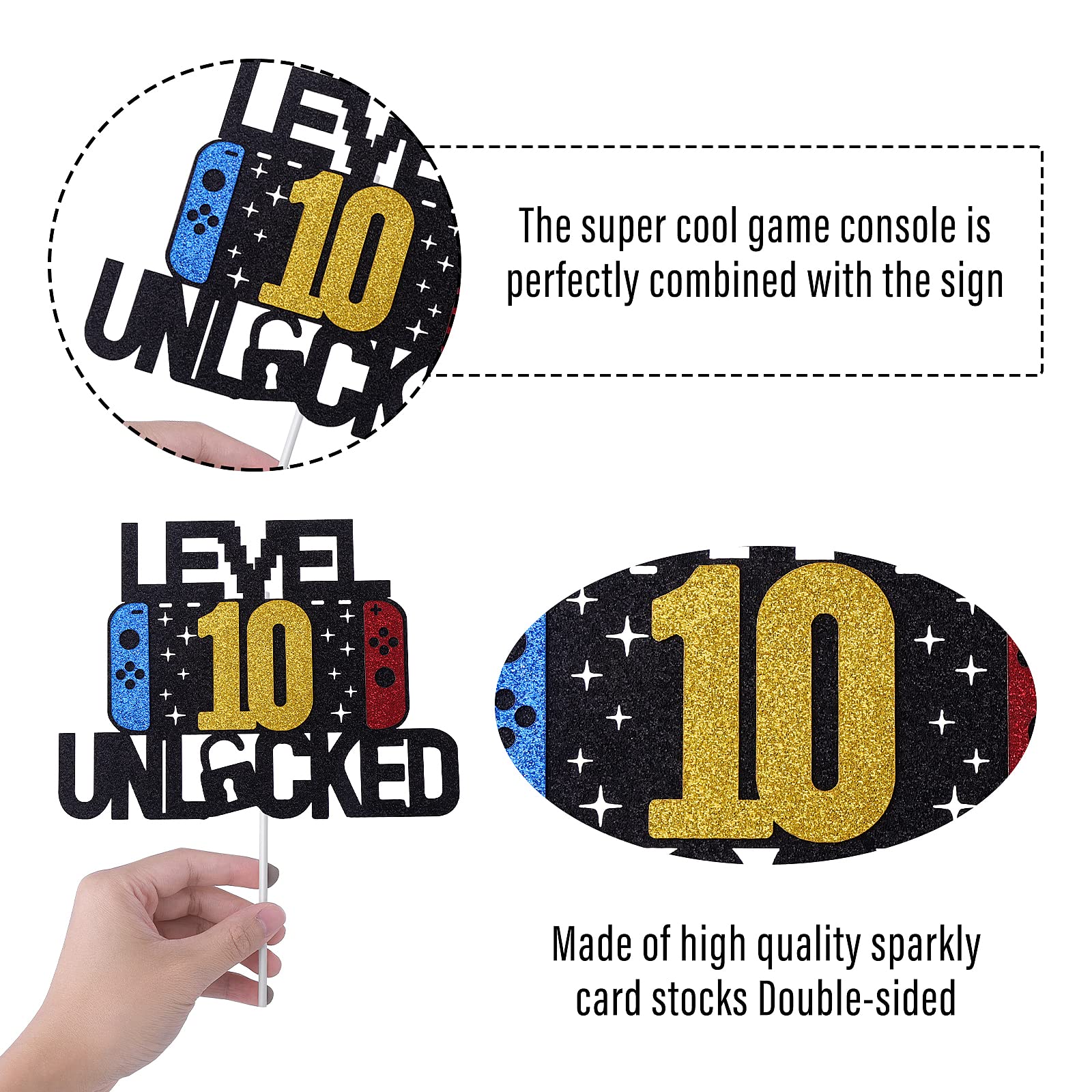 10 Years Old Happy Birthday Cake Topper - Game Themed Cupcake Decorations with Edible Paper Stick & Insert Sign (6.1 Inches) for Birthday Party Supplies | Perfect for Kids' Gaming Theme Celebrations & Cake Decorating