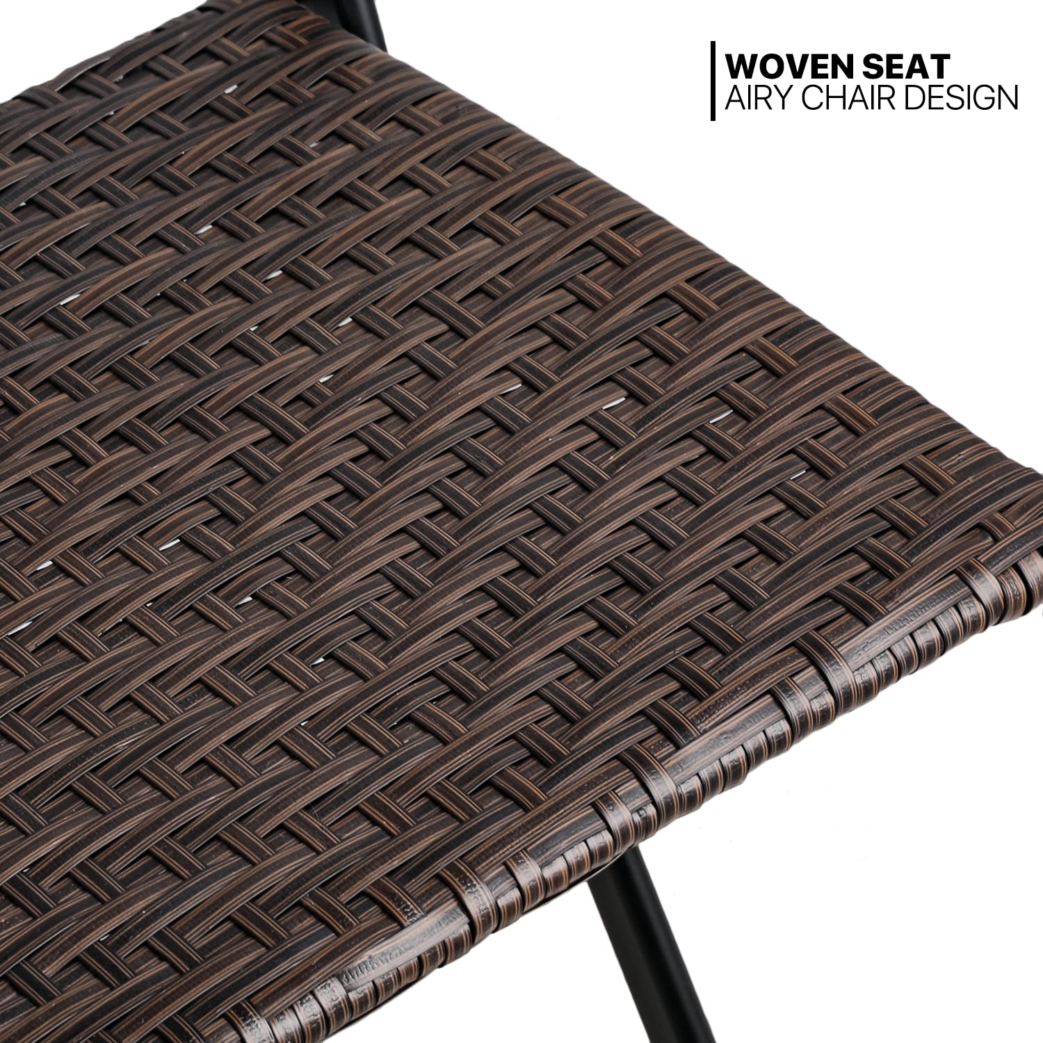 MoNiBloom 3-Piece Outdoor Bistro Set - 2 Foldable Rattan Chairs & Round Glass Top Table - Patio, Garden, Backyard Furniture for Relaxing & Dining Al Fresco