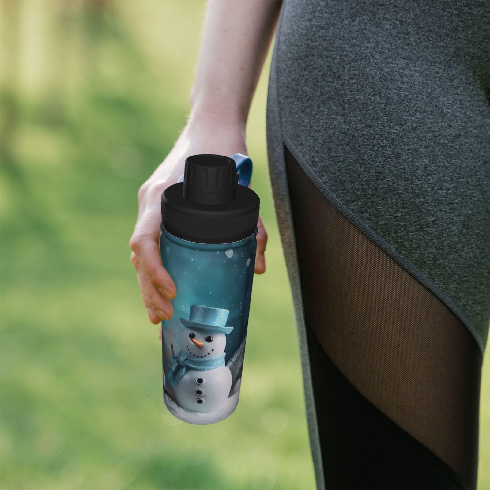 18 Oz Insulated Stainless Steel Snowman Water Bottle - Christmas Gifts, Winter Sports Flask for Running, Cycling & Outdoor Activities | Leakproof Thermo Mug for Gym, Hiking & Travel
