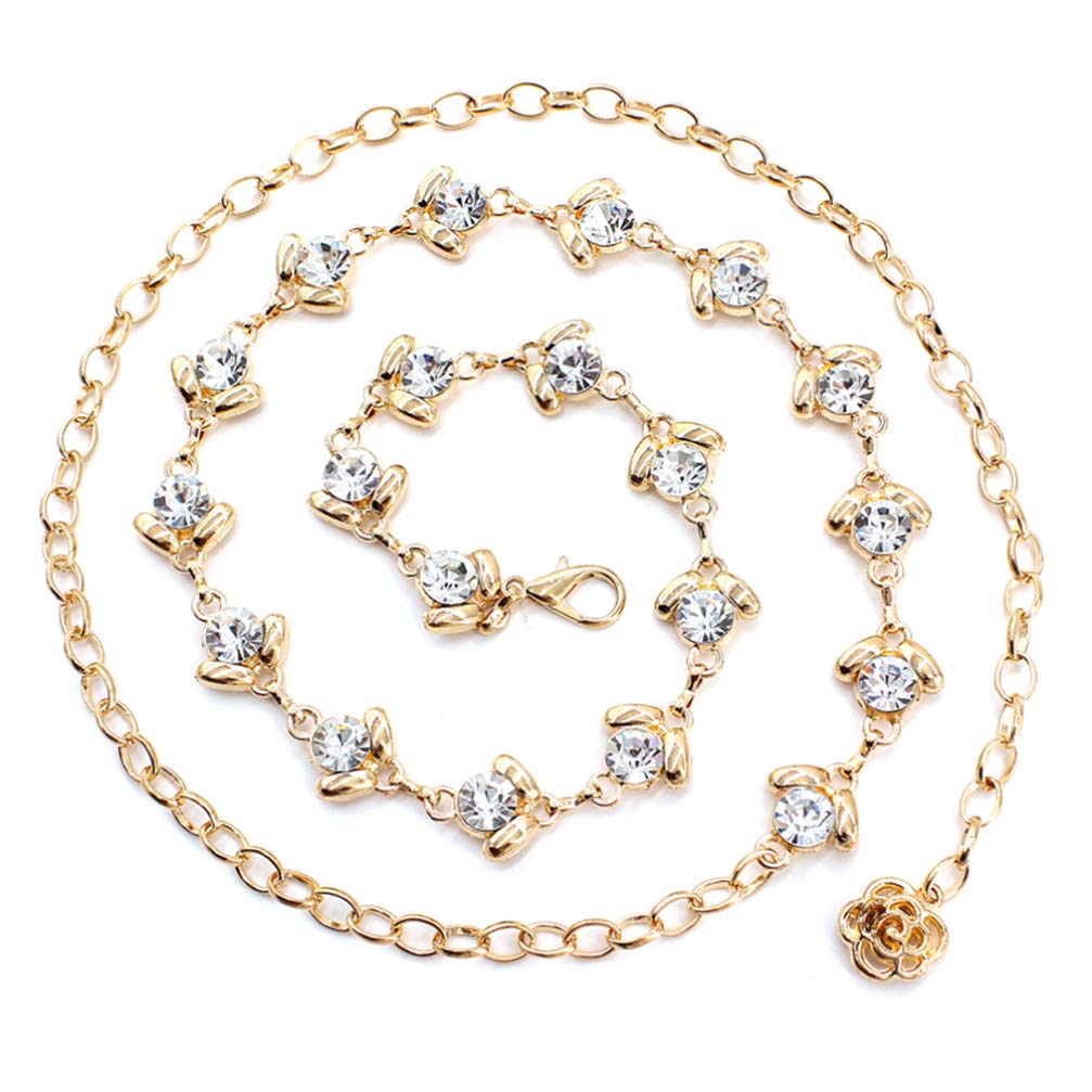 Trendy Rhinestone Waist Chain for Women - Gold All-Match Metal Decorative Belt | Perfect for Parties, Weddings, and Fashion Accessories