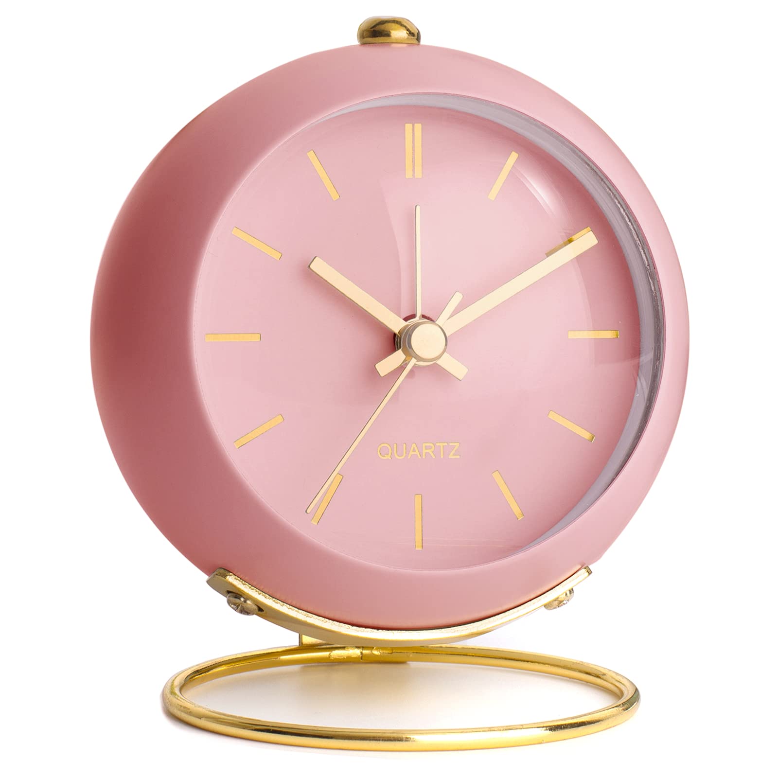 AYRELY Retro Silent Analog Desk Alarm Clock with LED Light - Battery Operated, No Ticking, Loud Alarm - Perfect for Bedside, Bedroom, Office, Travel & Kids Room Decor - Vintage Pink Aesthetic Clock for Home & Gift