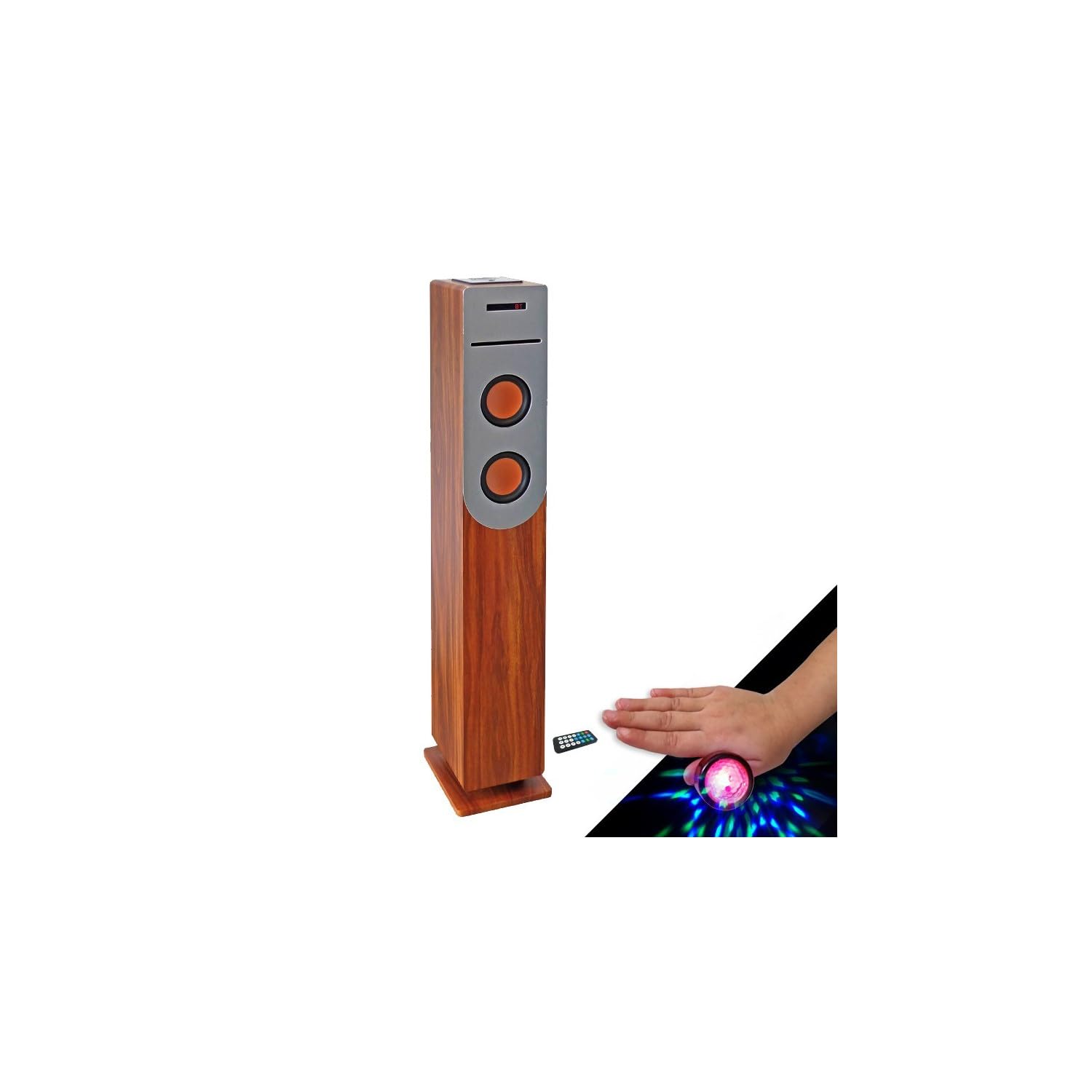 100W Wooden Bluetooth Tower Speaker with CD Player, FM Radio, USB Port & Remote Control - LED Light Show for Parties, Home Theater & Gaming - Perfect Gift for Music Lovers