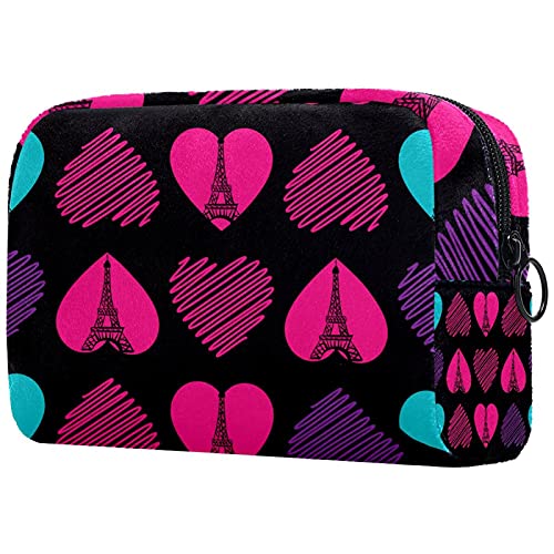 Portable Travel Makeup Train Case - Cosmetic Storage Organizer Bag for Makeup Brushes, Toiletry & Jewelry Accessories | Paris Eiffel Tower Design | Perfect for Artists, Travelers & Daily Use