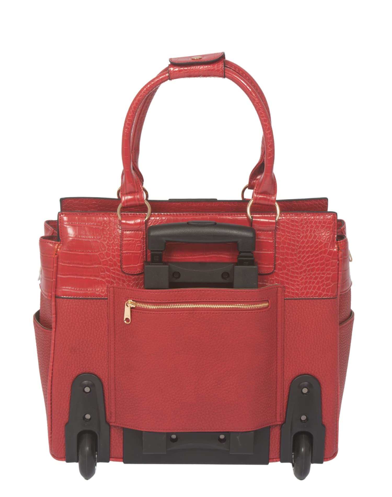 JKM & Company Alligator Print Rolling Tote Bag - Compatible with Laptop, iPad, Tablet - Business Briefcase & Travel Carryall for Work, Office & Commuting