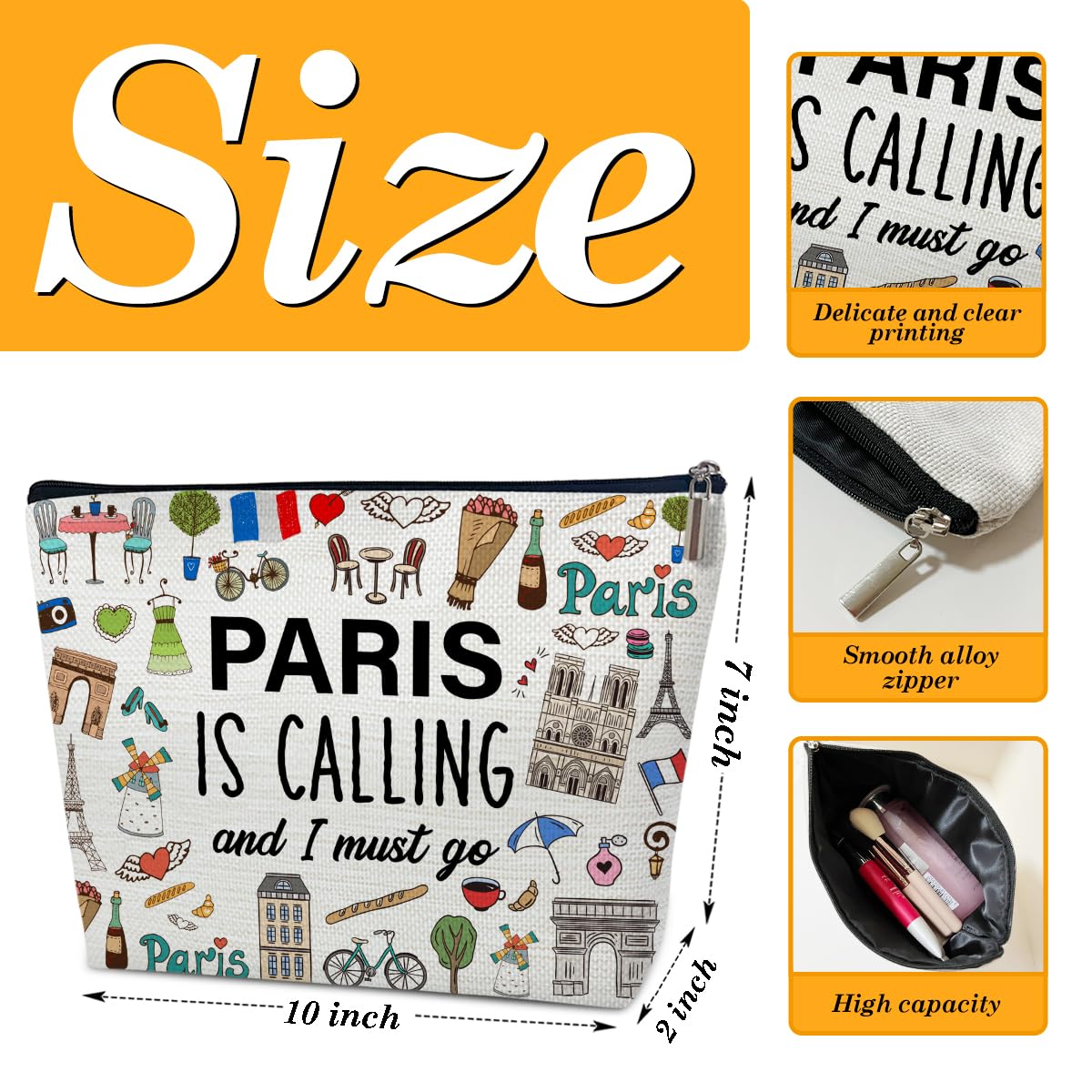 Funny Paris Travel Makeup Bag - Cute City Themed Cosmetic Pouch for Women | Perfect Travel Gift for Her, Vacation Essentials | Great for Holidays, Weekend Getaways & Paris-Themed Parties