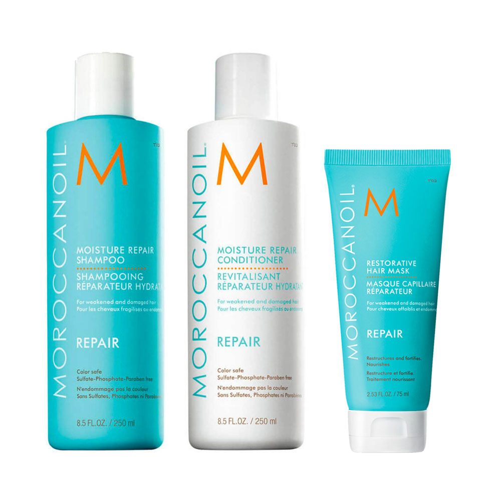 Moroccanoil Moisture Repair Trio Pack - Hydrating Hair Care Set with Argan Oil for Dry, Damaged Hair | Perfect for Salon-Quality Treatment at Home