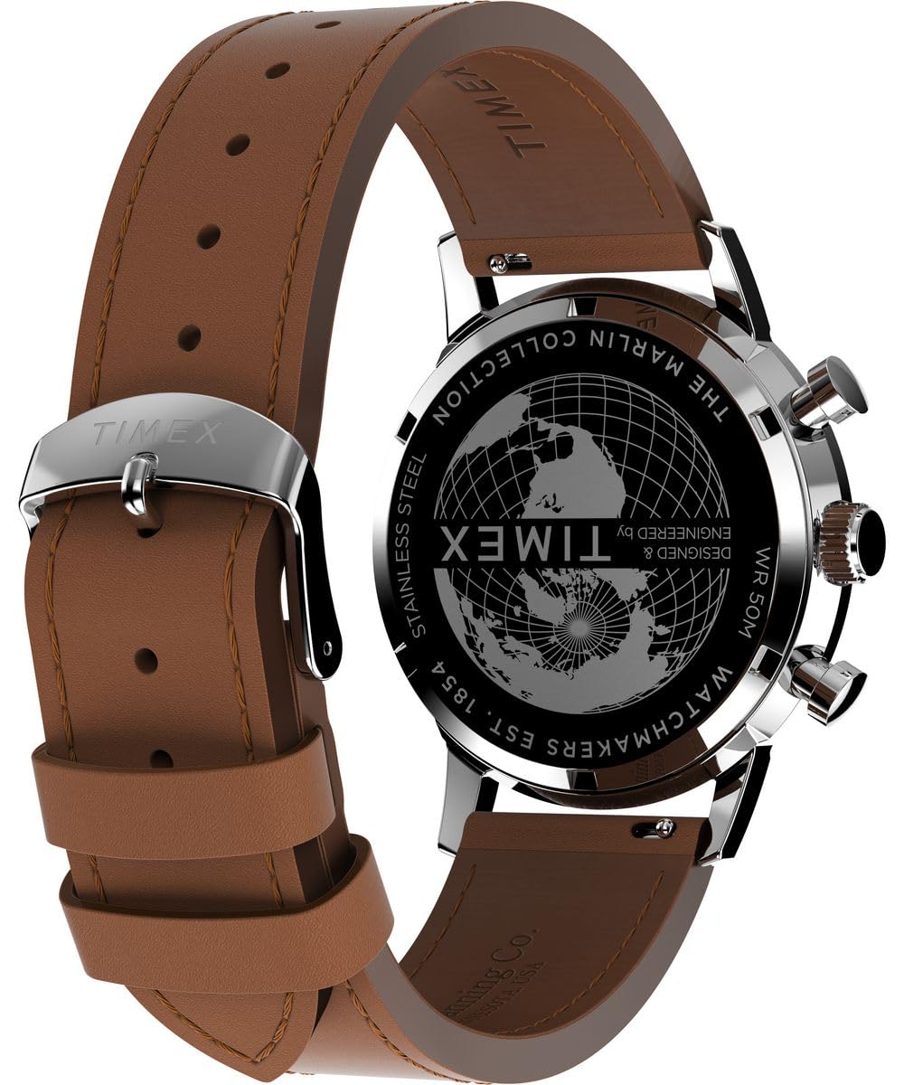 Timex Men's Marlin Chronograph Leather Strap Watch - Classic Analog Quartz Wristwatch for Business, Casual & Dress Occasions