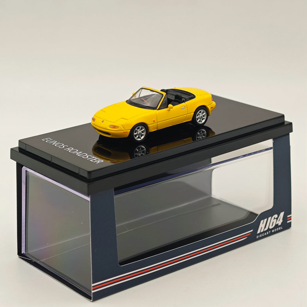 1/64 Scale Mazda Eunos Roadster NA6CE Diecast Model Car with Tonneau Cover - Limited Edition Yellow HJ642025BY - Collectible Hobby Japan Toy for Car Enthusiasts & Gift Ideas - Perfect for Display, Racing Scenes & Diecast Collections