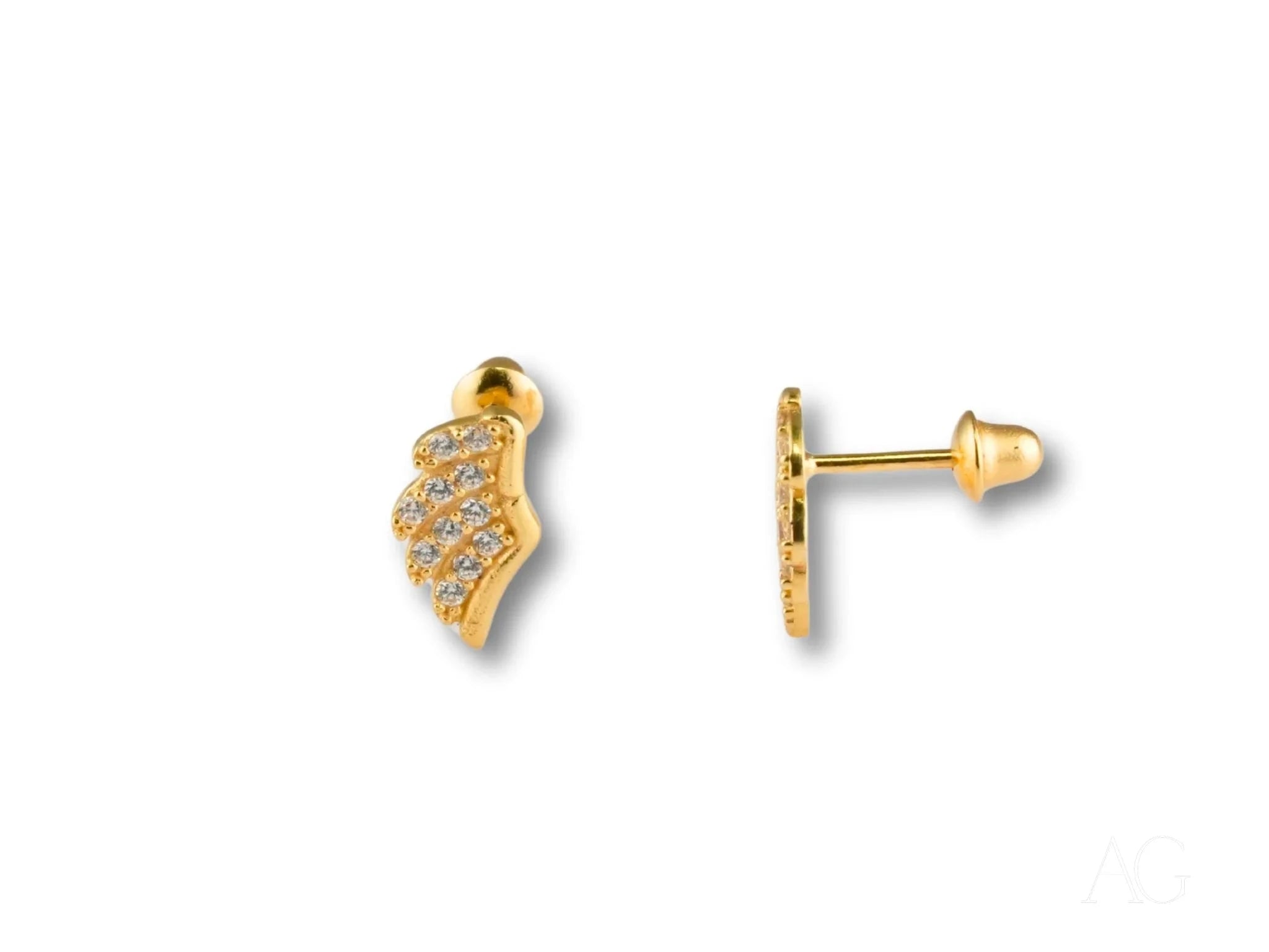 18k Gold CZ Angel Wing Earrings for Women - Elegant Winged Stud Earrings for Everyday Wear, Gift Giving & Special Occasions