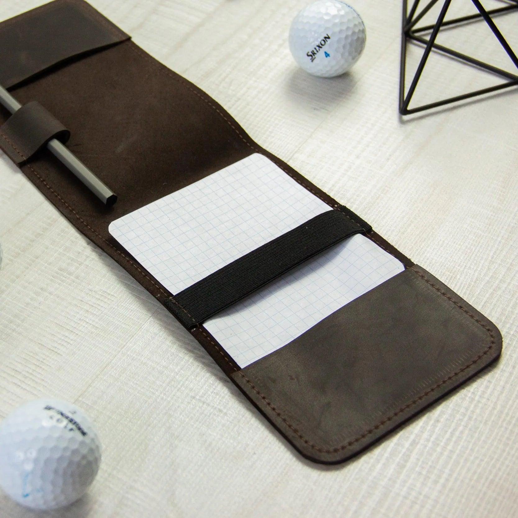 Premium Leather Golf Scorecard Holder with Pencil Loop - Waterproof & Durable for Golf Tournaments, Practice Rounds & Outdoor Sports