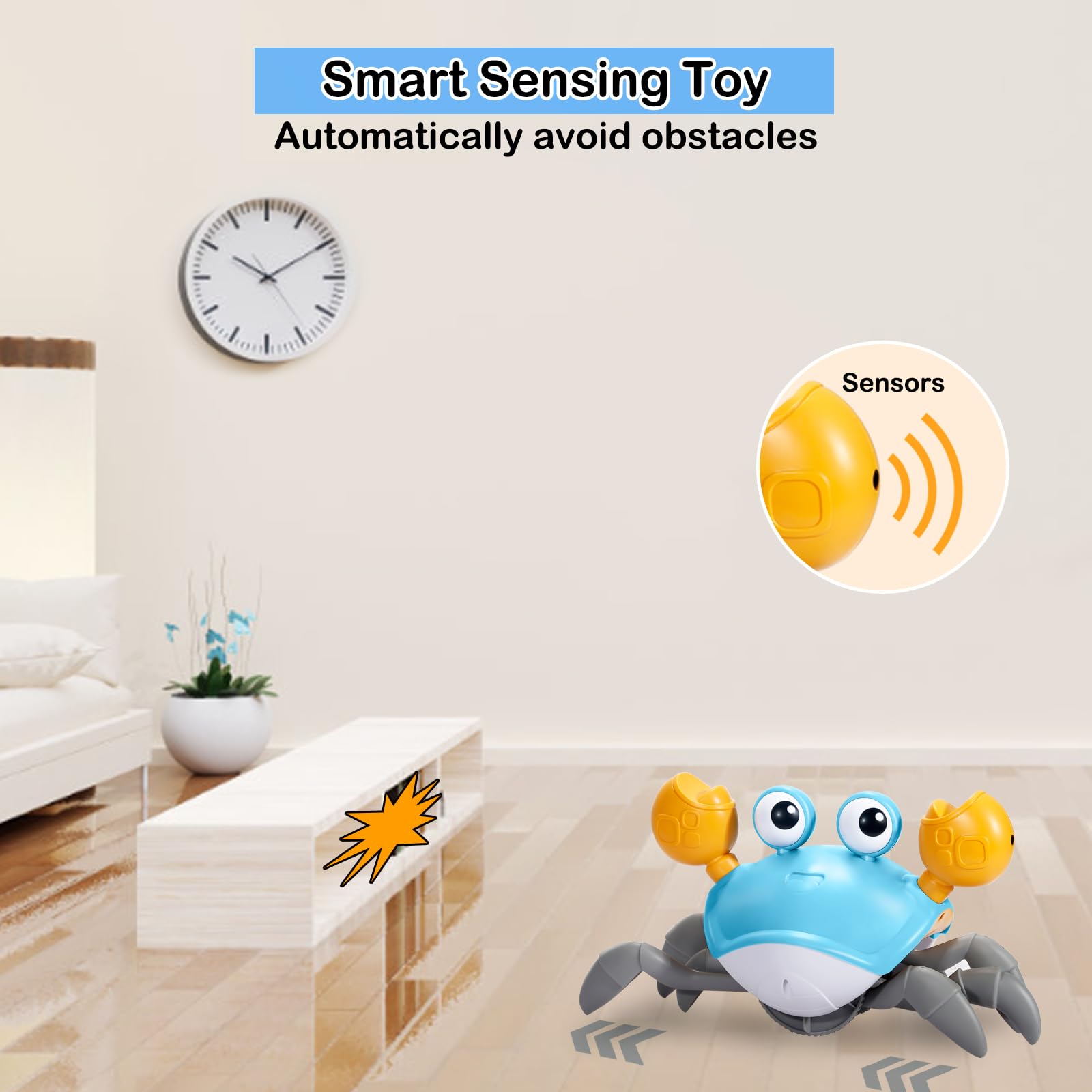 Rechargeable LED Music Baby Crab Toy - Crawling Infant Gift for 0-4 Years | Tummy Time & Sensory Play