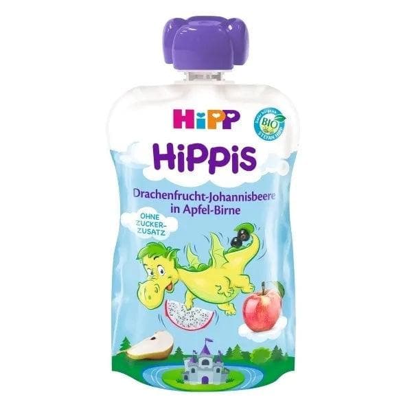 Organic HiPP Hippis Apple, Pear, Pitahaya & Blackcurrant Baby Food Puree - 100g Pouch (842507) - Healthy Snack for Babies & Toddlers On-The-Go, Travel & Daycare