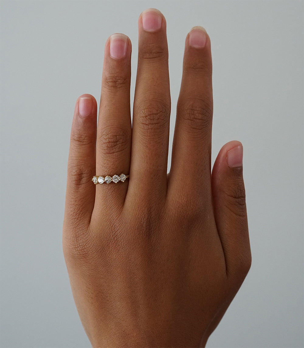 Claudette 5 Stone Diamond Ring Band for Women - Elegant Stackable Wedding Engagement Ring - Perfect for Anniversaries, Proposals & Special Occasions