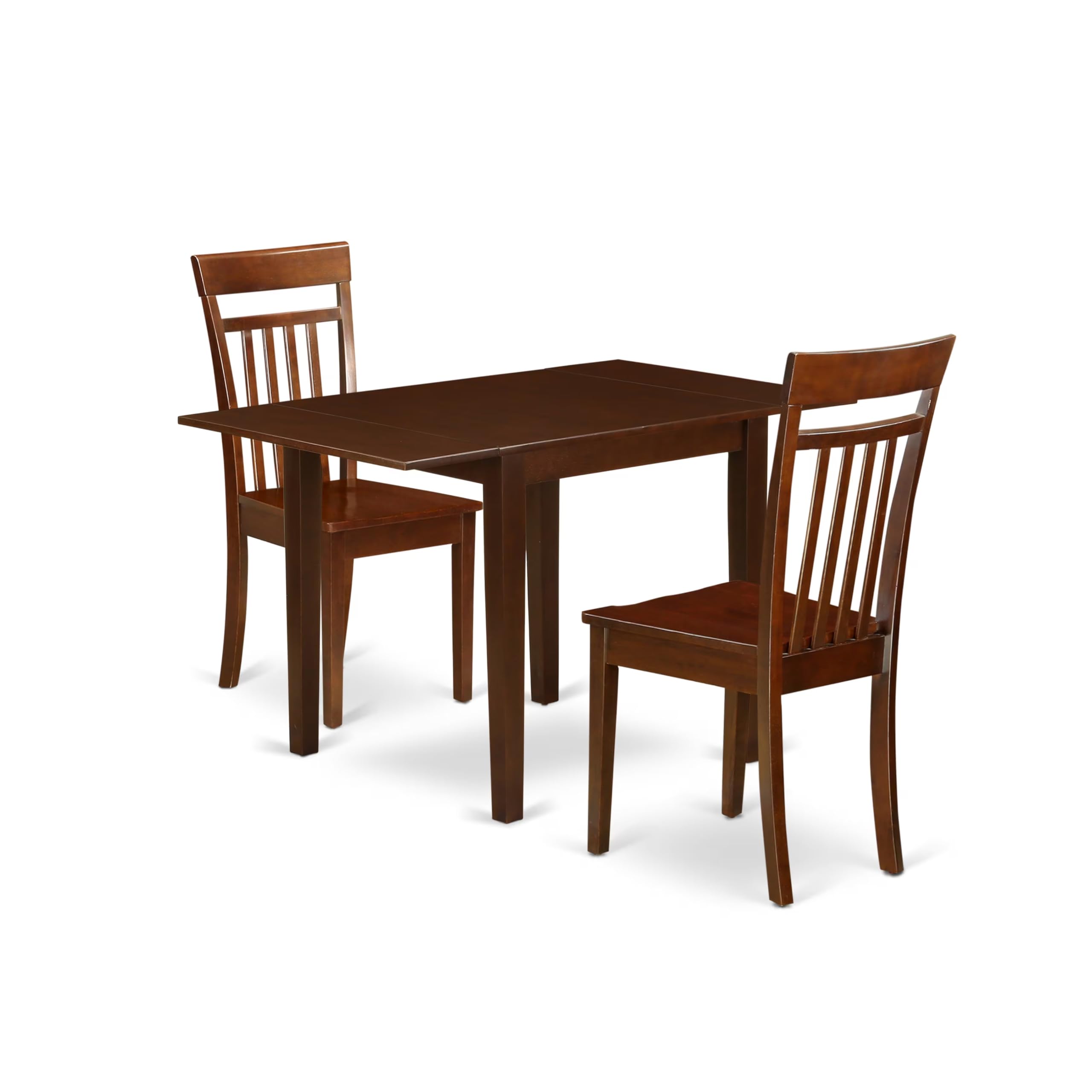 East West Furniture NDCA3-MAH-W 3-Piece Mahogany Dining Set with Drop-Leaf Table & 2 Chairs, 30x48 Inch - Perfect for Small Kitchens, Breakfast Nooks & Compact Dining Spaces