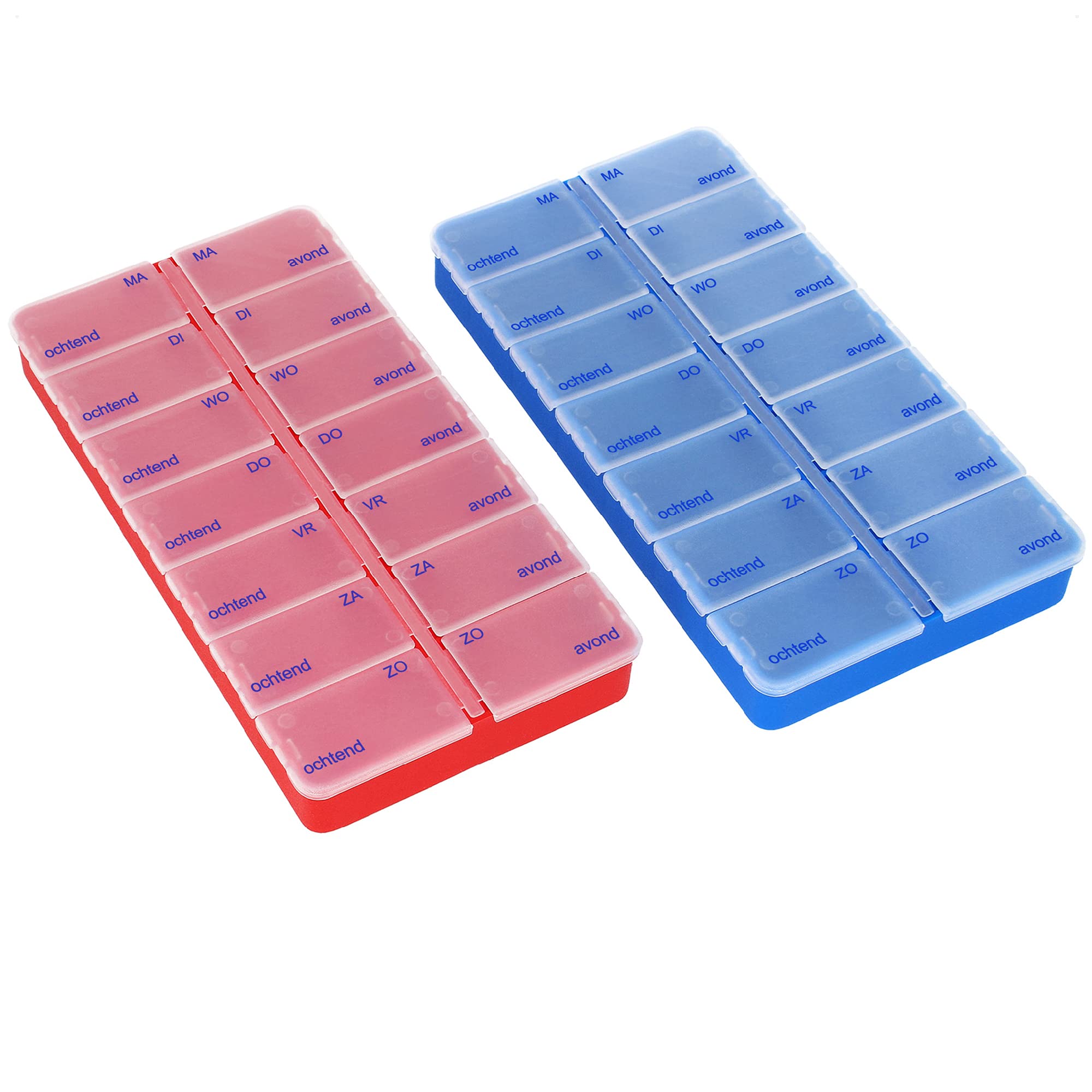 Com-Four® 2-Pack Weekly Pill Organizer - 7-Day Medicine Dispenser with 2 Compartments Per Day - Portable Pill Box for Vitamins & Medications - Perfect for Travel, Home Use & Daily Medication Management
