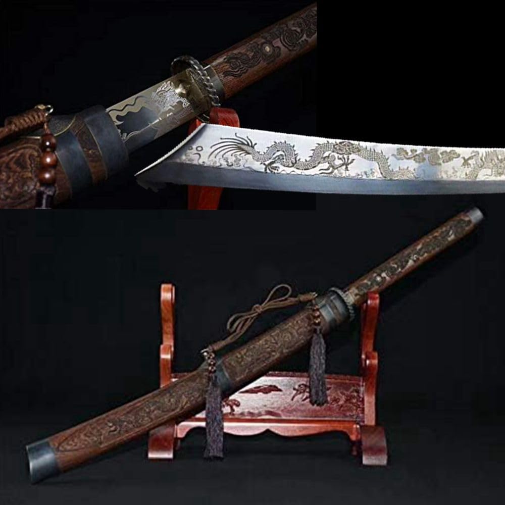 1095 Carbon Steel Forged Chinese Kang Xi Bao Dao Sword with Rosewood Handle - Authentic Traditional Blade for Martial Arts, Collectors & Home Display