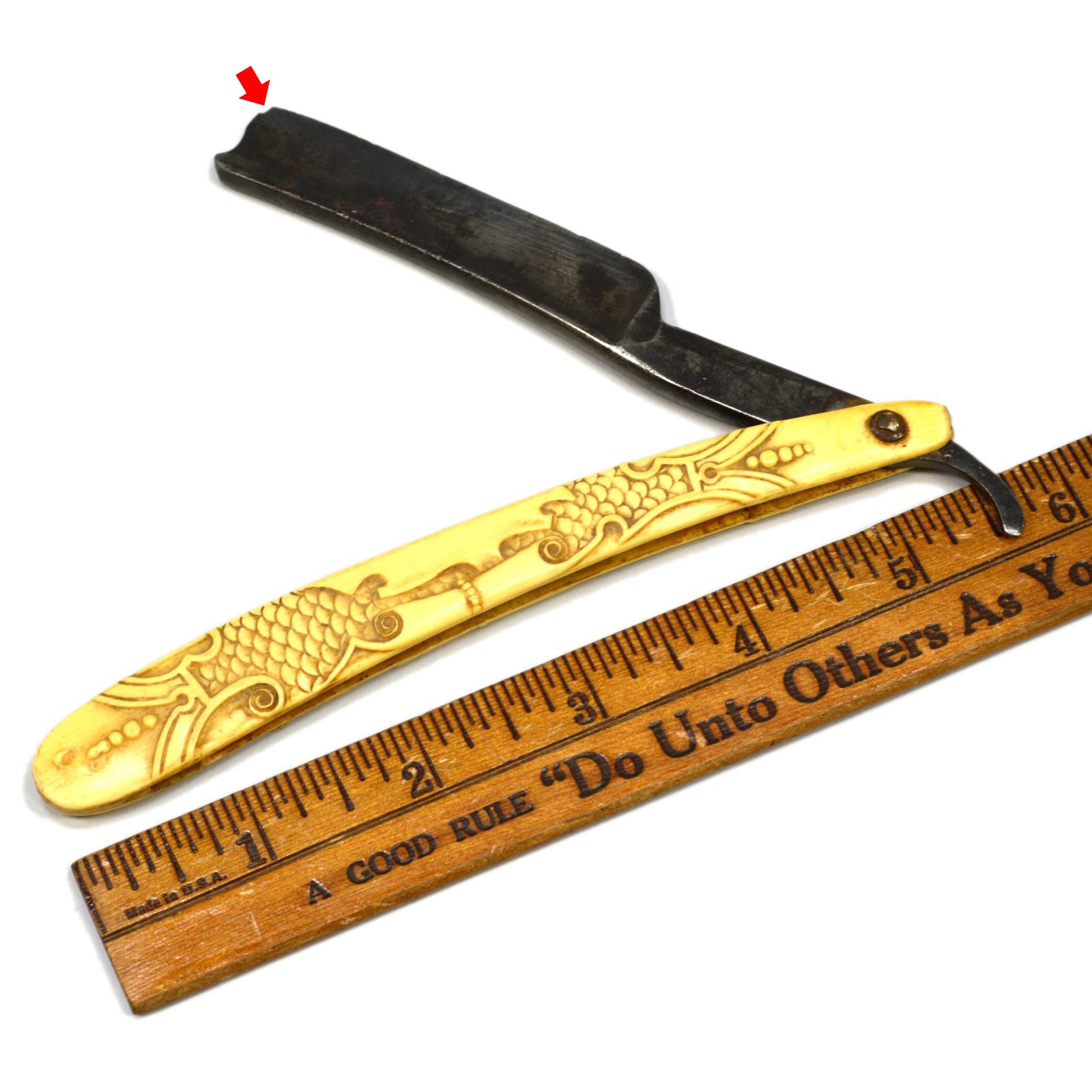 Vintage WADE & BUTCHER Straight Razor with Ornate Carved Bone Scales - Sheffield Steel Shaving Knife - Rare Collectible Barber Tool for Classic Wet Shaving & Grooming