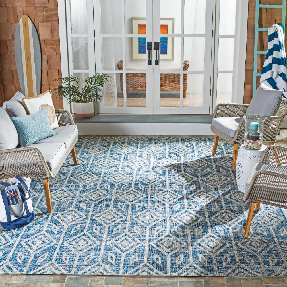 SAFAVIEH Courtyard Collection 9' x 12' Navy/Grey Indoor Outdoor Rug - Waterproof, Easy Clean, Non-Slip - Perfect for Patio, Backyard, Mudroom & High Traffic Areas