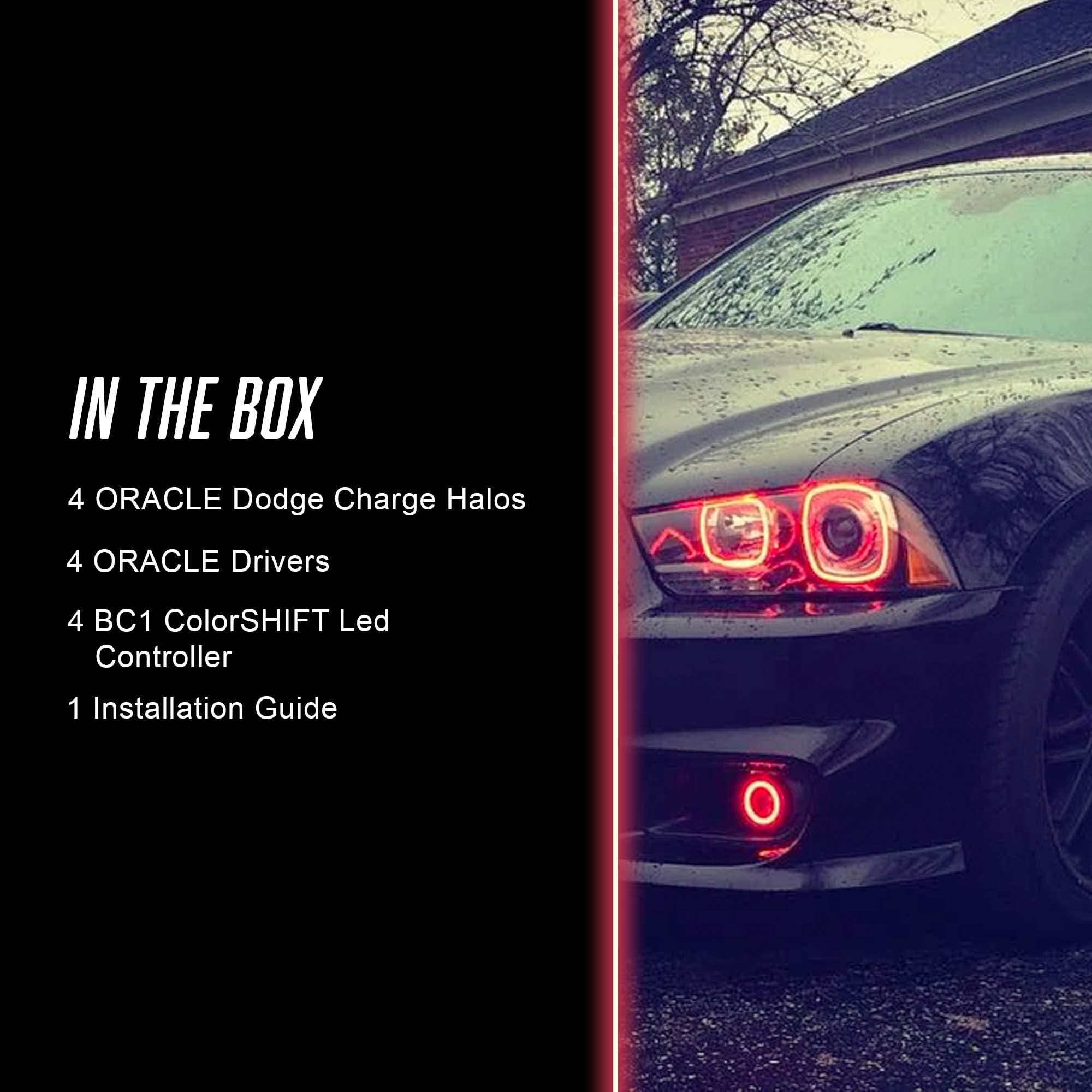 ORACLE LIGHTING ColorSHIFT LED Halo Kit for 2011-2014 Dodge Charger Headlights - 4 RGBW Halos with BC1 Controller (Part #2234-335) | Customizable Accent Lighting for Night Driving & Car Shows